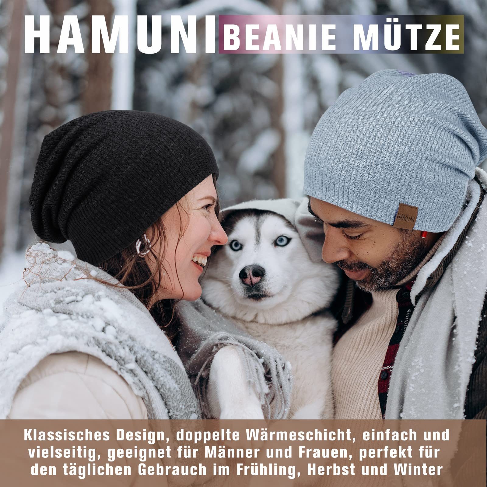Hamuni Slouch Beanie Czapka damska, męska, elastyczna, miękka, wygodna, z dżerseju, klasyczna, modna, długa czapka typu beanie, idealna na wiosnę, jesień i zimę, niebieski, jeden rozmiar