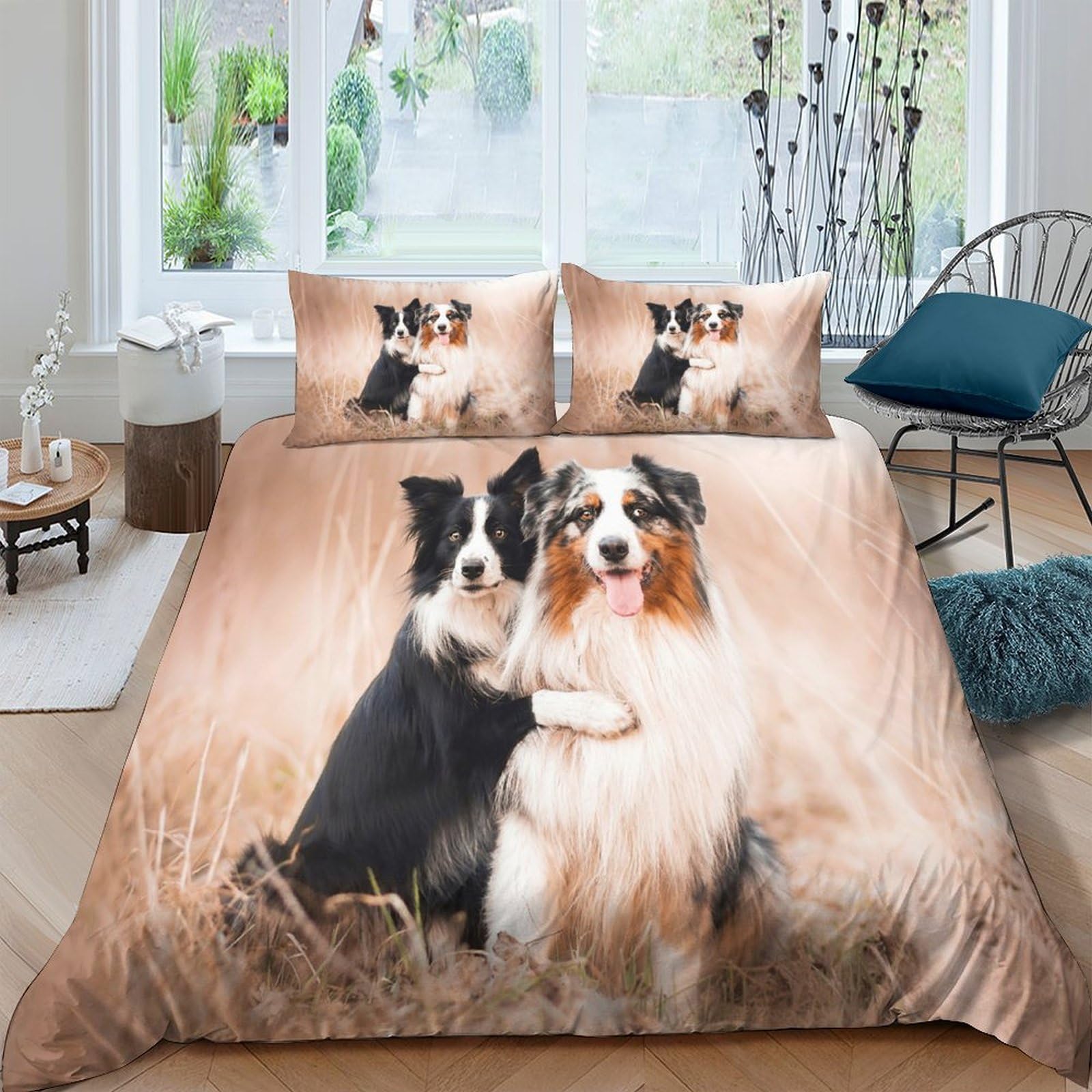 Ctjqhvkz Style-1 3D Printed Pastoral Dog Fitted Sheet Microfiber Soft Breathable Field Dogs Mattress Cover Bedroom Decor Single（135X200cm）