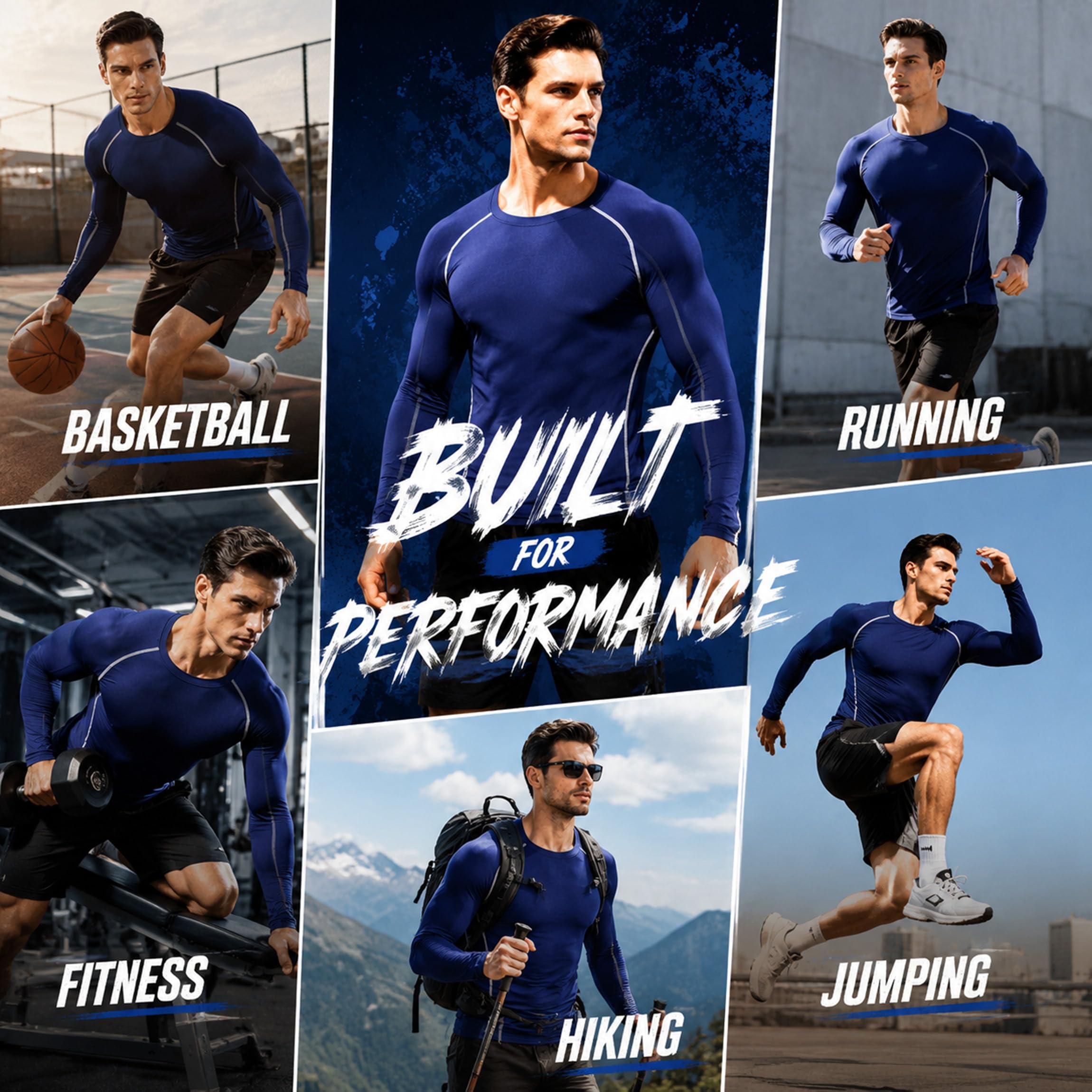 SANANG Homme Athletic à séchage Rapide Compression sous-Couche sous-Couche Haut T-Shirt à Manches Longues 3 Pack