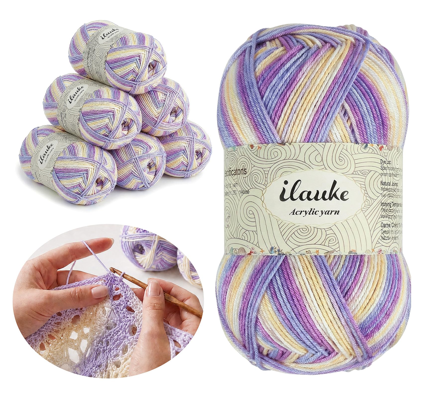 ilauke Crochet Yarn 300g, Soft Acrylic Yarn, Soft Breathable Knitting Wool