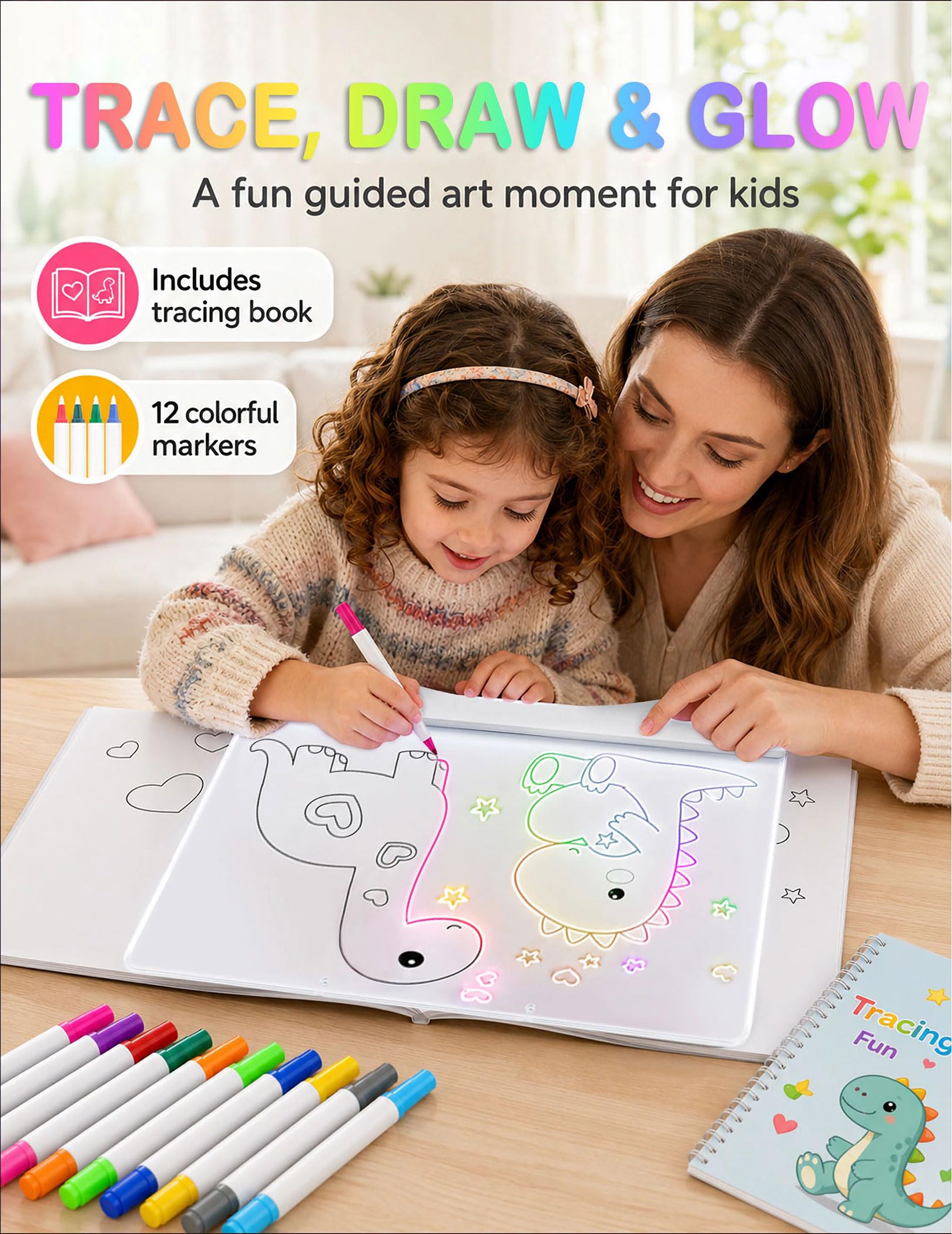 Lavagna da disegno a LED ricaricabile per bambini, 40,6 cm, luminosità regolabile, con telecomando, 21 effetti di luce, in acrilico, cancellabile a secco, con 12 pennarelli, regalo di compleanno per