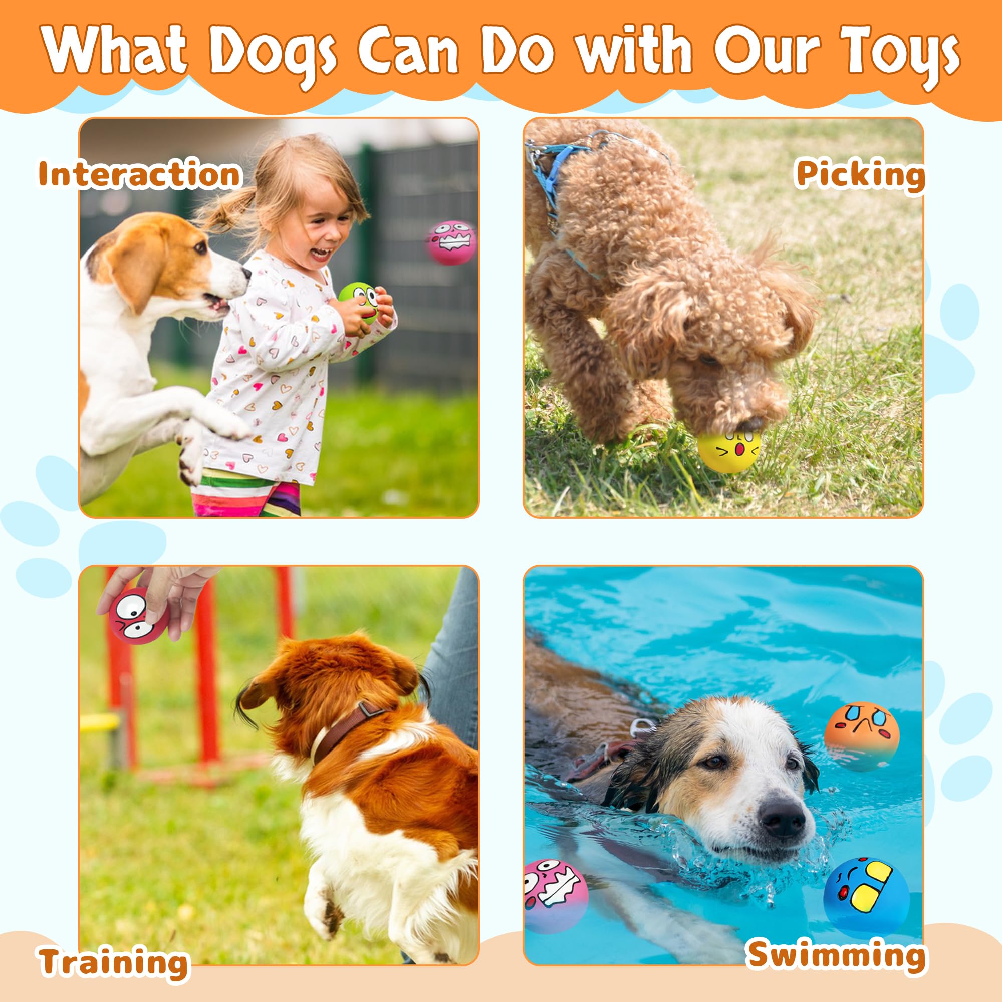 Juguetes chirriantes para perros, bolas de goma natural duraderas para cachorros pequeños y medianos, juego de 6 piezas