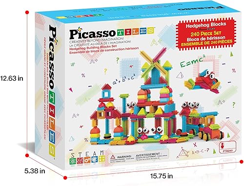 Miniatura 9 de PicassoTiles 240 bloques 3D de forma de erizo entrelazados con forma de construcción, STEAM educativo, creativo, divertido juego de construcción,
