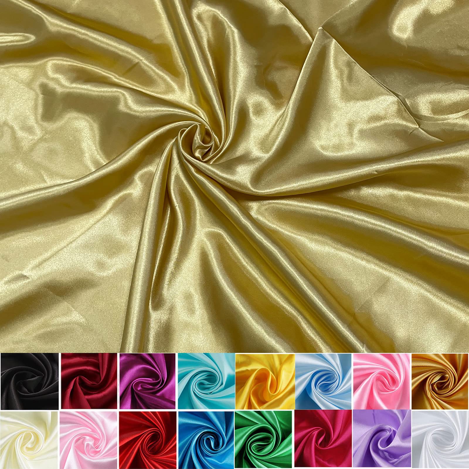 HOTGODEN Satin Fabric: 60" Wide 2 Yards,5 Yards Gold Solid Satin Fabric for Wedding, Bridal, Decoration, Fashion, Apparel Crafts