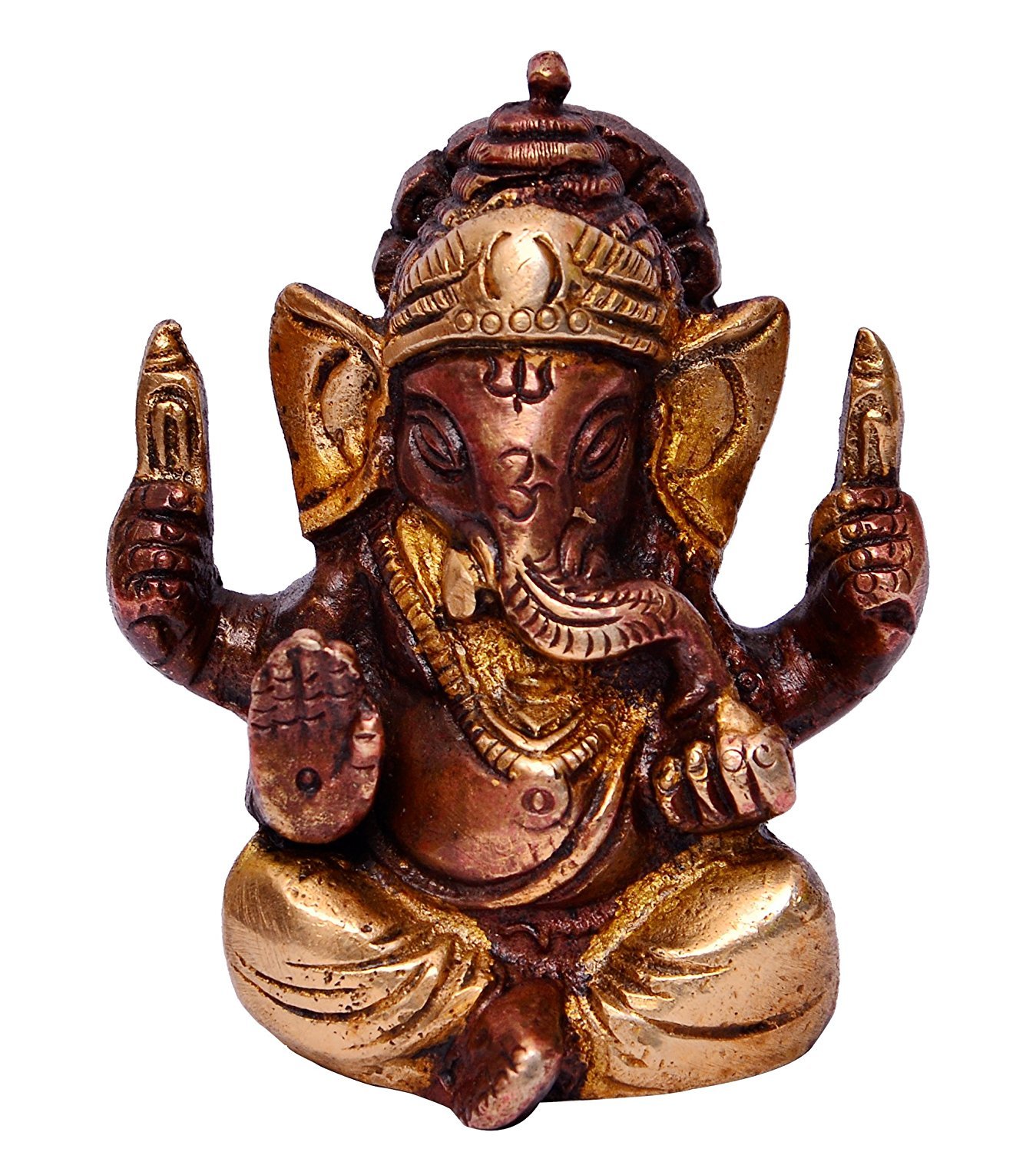 Purpledip Multicolor Brass Statue Lord Ganesha: Collectible Idol In Copper-Silver Finish (10646)