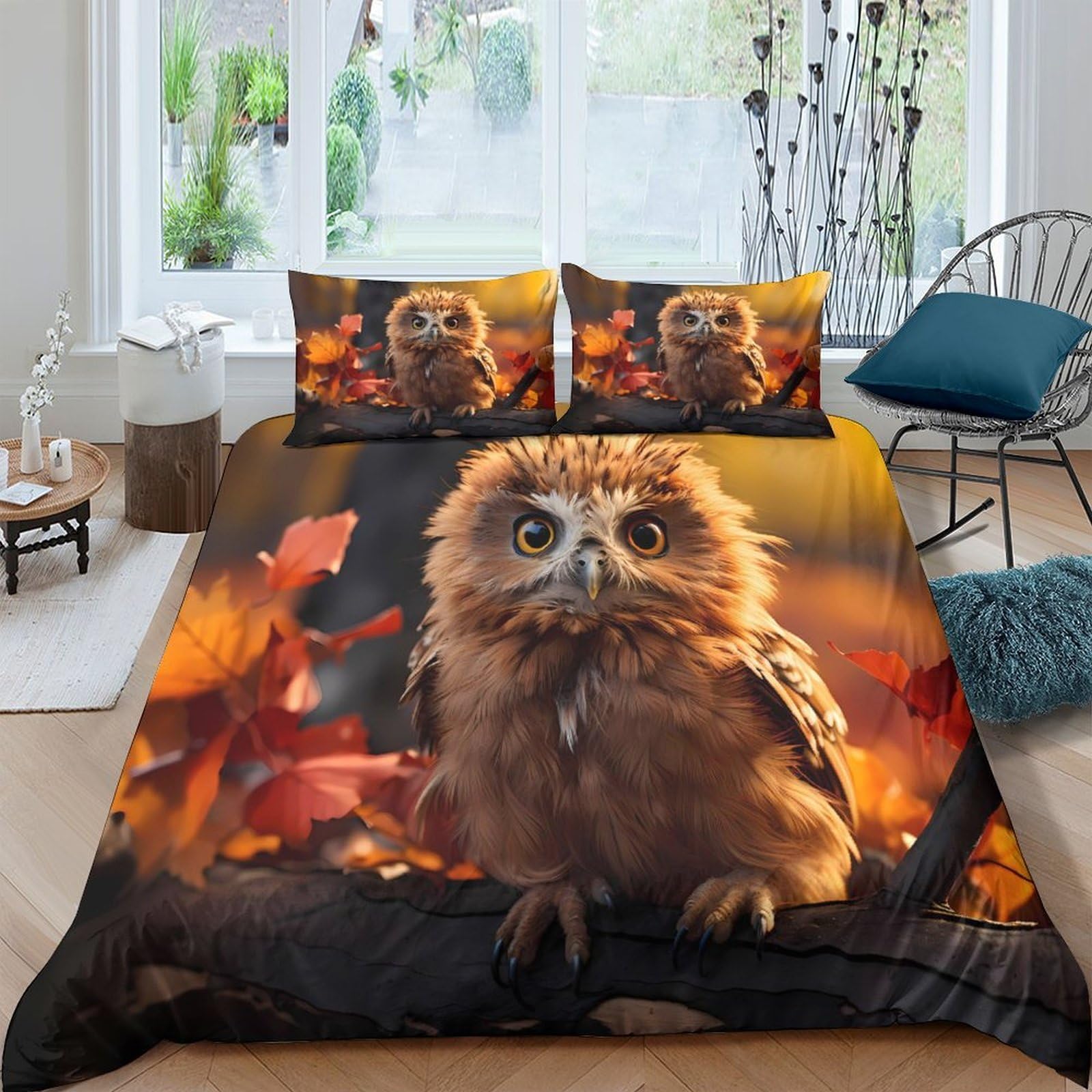 Ctjqhvkz Style-7 3D Printed Autumn Owl Fitted Sheet Microfiber Soft Breathable Forest Leaves Mattress Cover Bedroom Dorm Protection Decor Single（135X200cm）