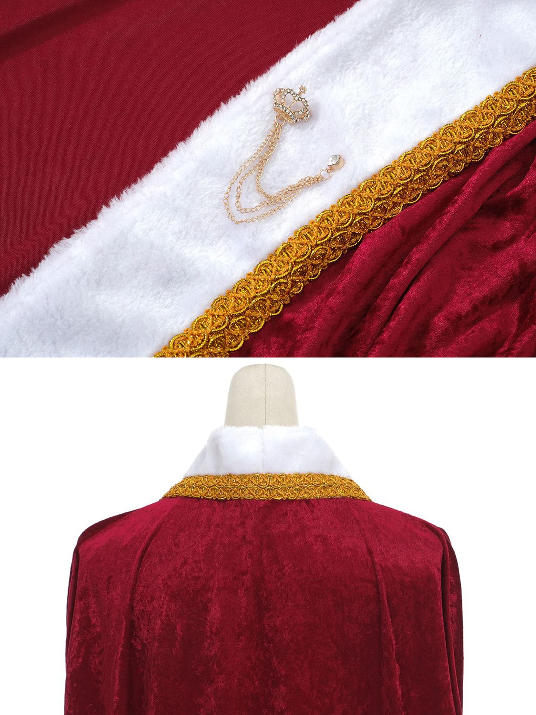 Regenboog King Costume for Men and Women,Burgundy Adults King Robe and Crown,Scepter,Brooch,Lord Farquaad Costume,Queen Costume,Halloween,Size L