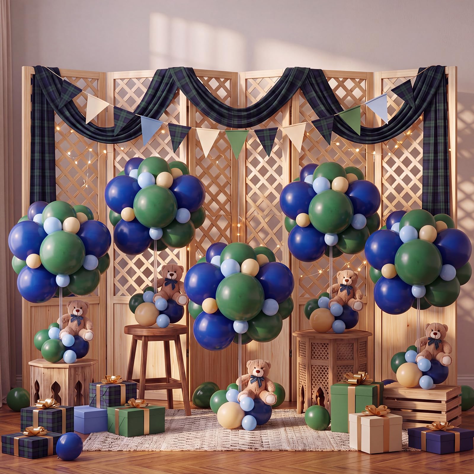 Foilswirl 213-teiliges Set mit 5 Bären-Ballon-Tischaufsätzen, 200 Luftballons mit Ständer, Tischdekoration für Geburtstag, Hochzeit, Babyparty, Geschlechtsoffenbarung