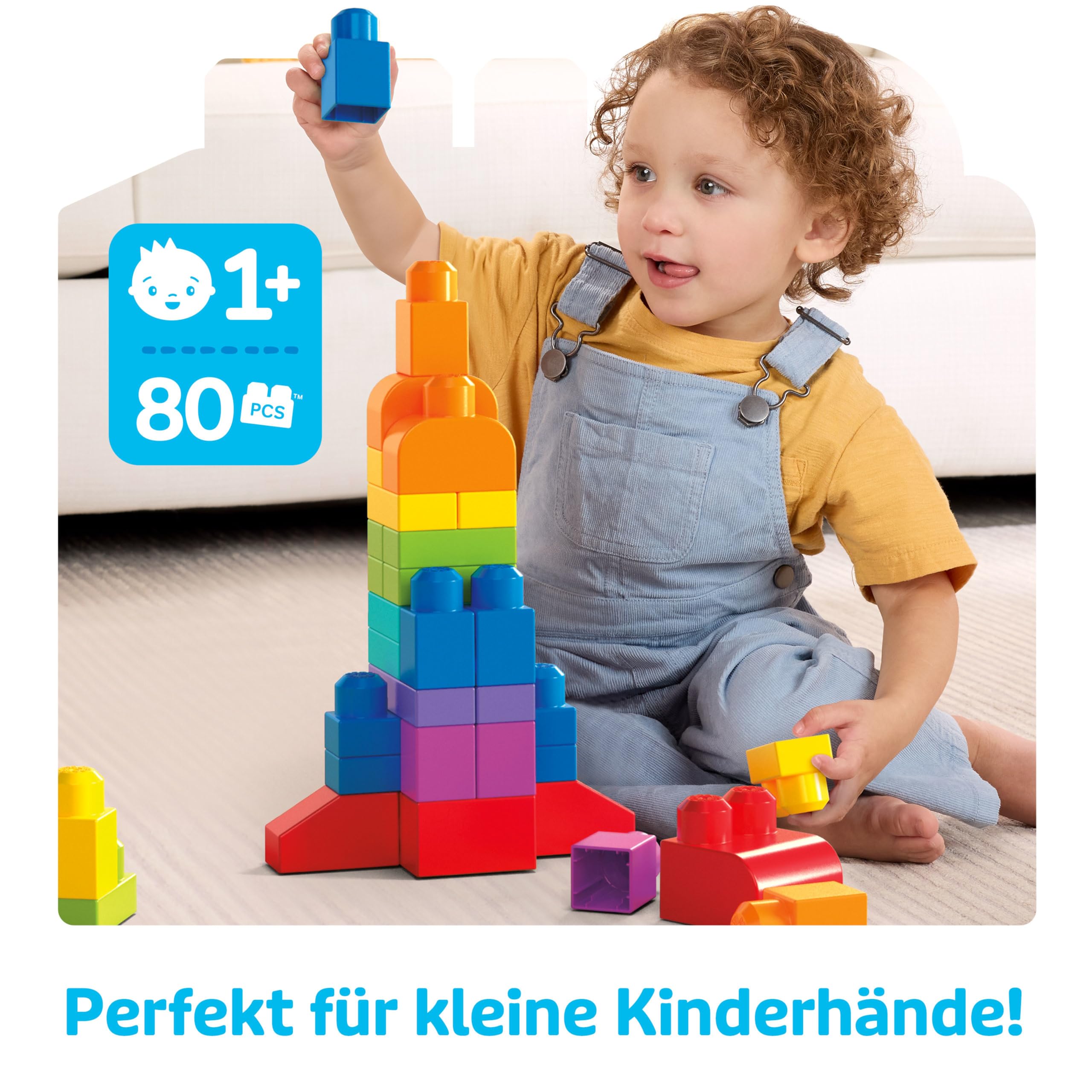 MEGA BLOKS Fisher-Price Bausteine für Kleinkinder, großer Bausteinebeutel mit 80 Teilen und Aufbewahrungsmöglichkeit, Blau, Geschenkideen für Kinder ab 1 Jahr, DCH63
