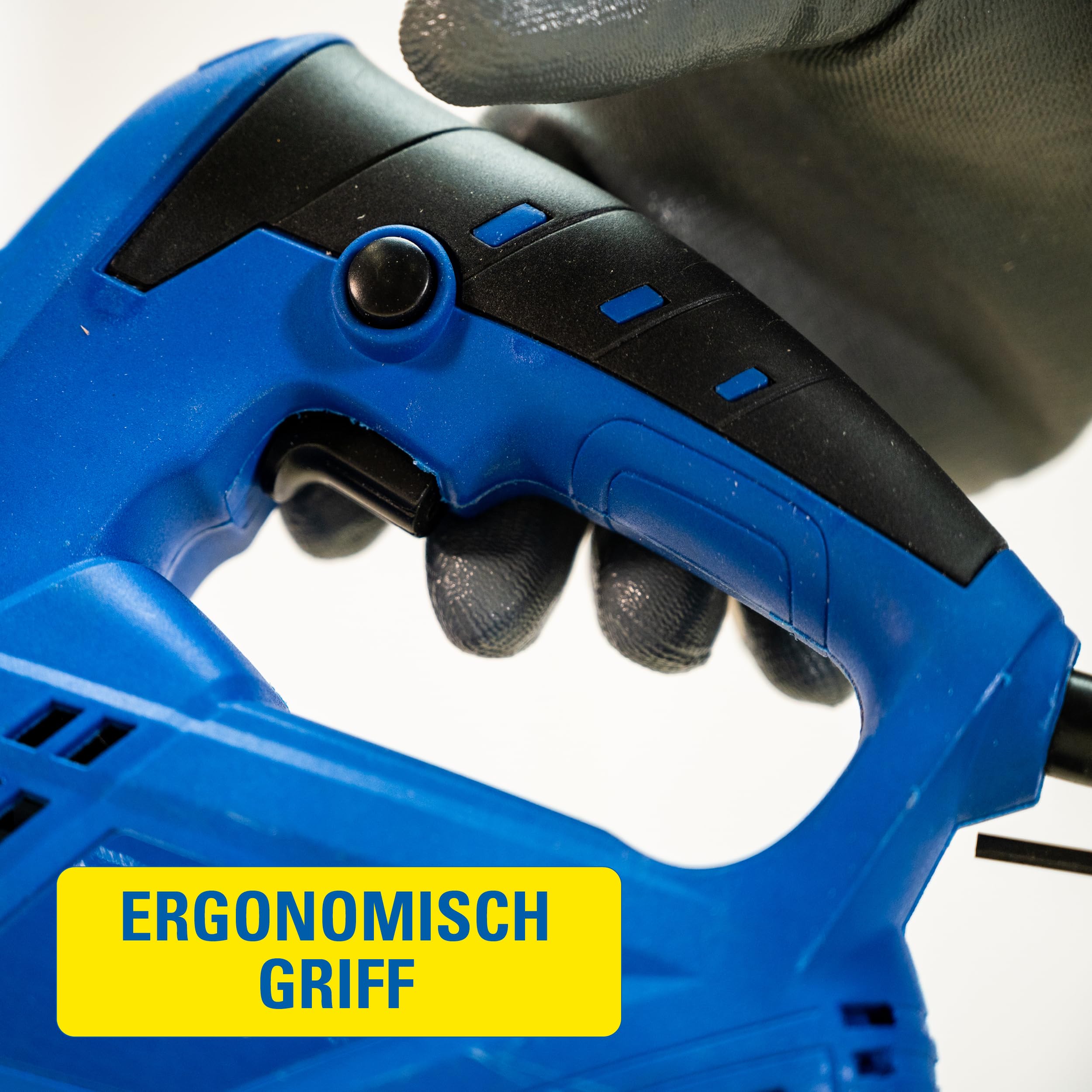 Kinzo Stichsäge - 230V - 400W - mit Staubabsaugung - Schutzblatt - Verschiedene Materialien - Holz bis zu 65 mm - Metall bis zu 6 mm - Blau, 8711252064161