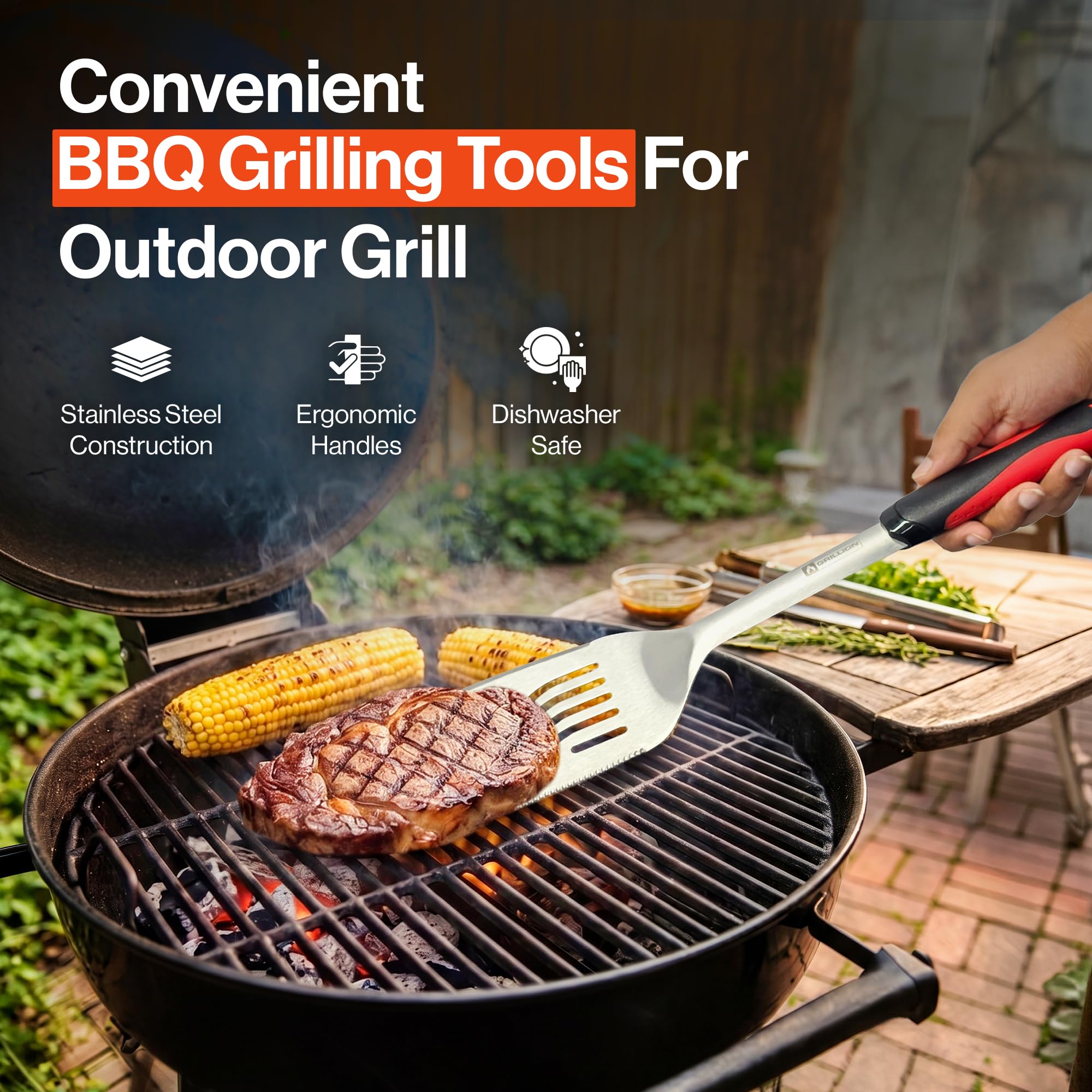 Grillwerkzeuge für Outdoor-Grills – Premium-Grillutensilien-Set – Spatel, Zange, Gabel, Thermometer und Bürste mit Tragetasche – Grill-Sets für Männer – Grillzubehör Geschenke