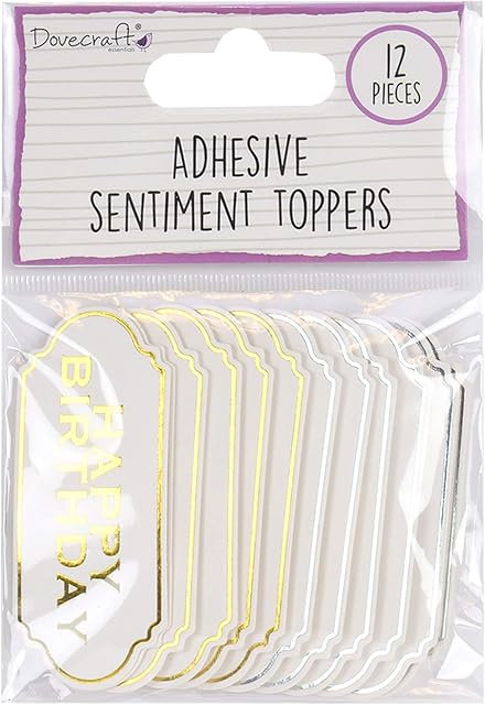Dovecraft DCBS181 Essentials Die Cut Happy Birthday Sentiment-Silver & Gold Foil-Adhesive Toppers for Card Making, DIY, Papercraft, Home Décor & Scrapbooking, Multi-Colour, One Size