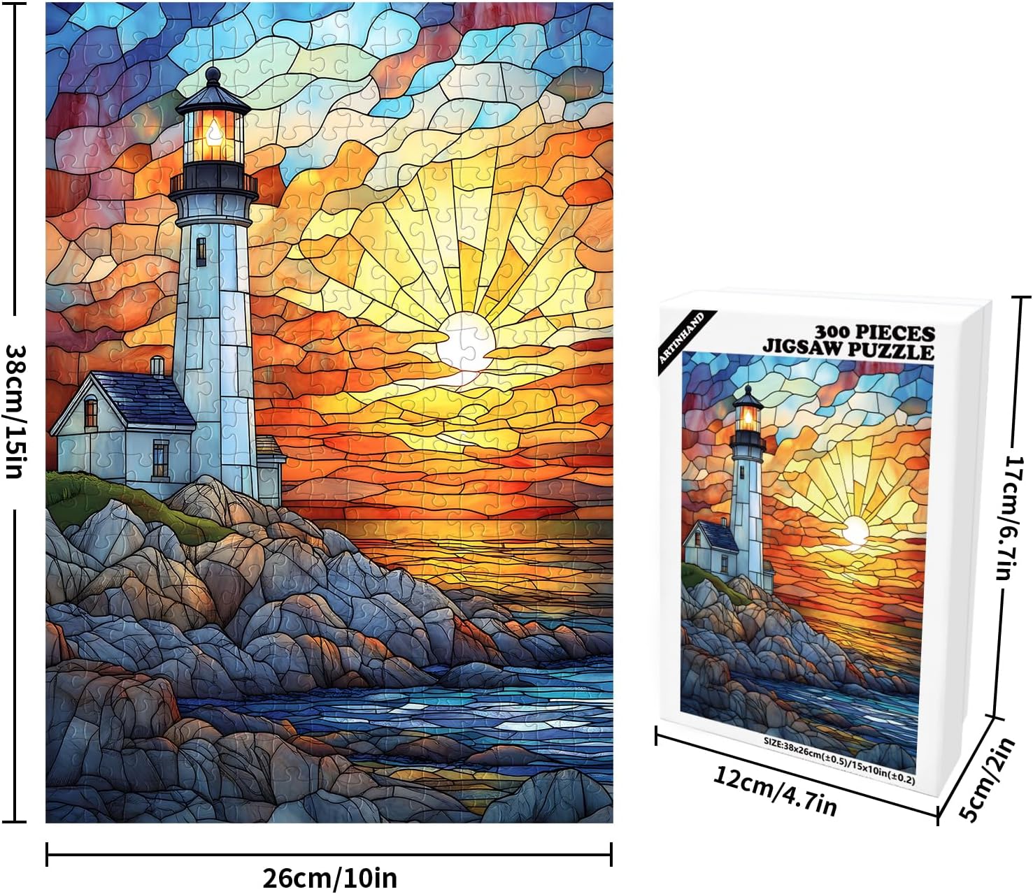 Great Jigsaw Puzzles for Adults 300 Pieces Stained Glass Lighthouse Puzzles for Adults Toys Gift Family Decoration Kids Puzzle