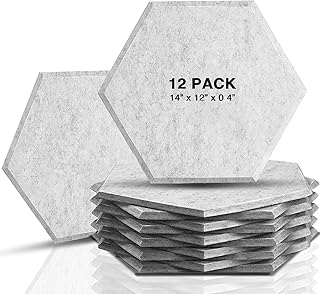 12 Pack Set Hexagon Acoustic Panels, 12\'\' X 14\'\' X 0.4\'\' Light grey Color Bevled Edge Tiles Soundproofing Panels, Great for Wall Decoration and Acoustic Treatment