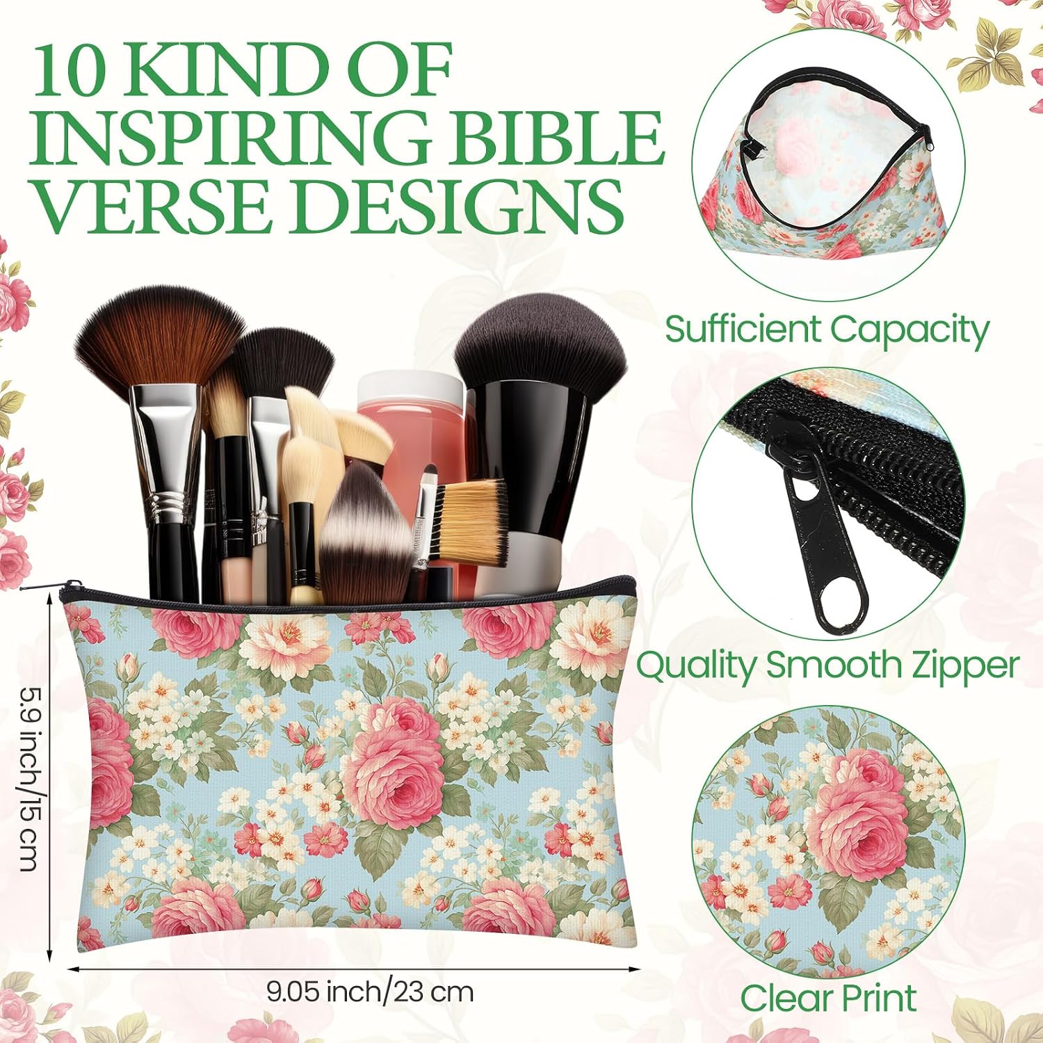 Sadnyy 20 Pcs Vintage Floral Gifts Bulk for Women 10 Roses Canvas Makeup Bags 10 Flower Compact Mirror Employee Appreciation Girls Trip Gifts for Birthday Wedding Mother's Day Staff Coworkers