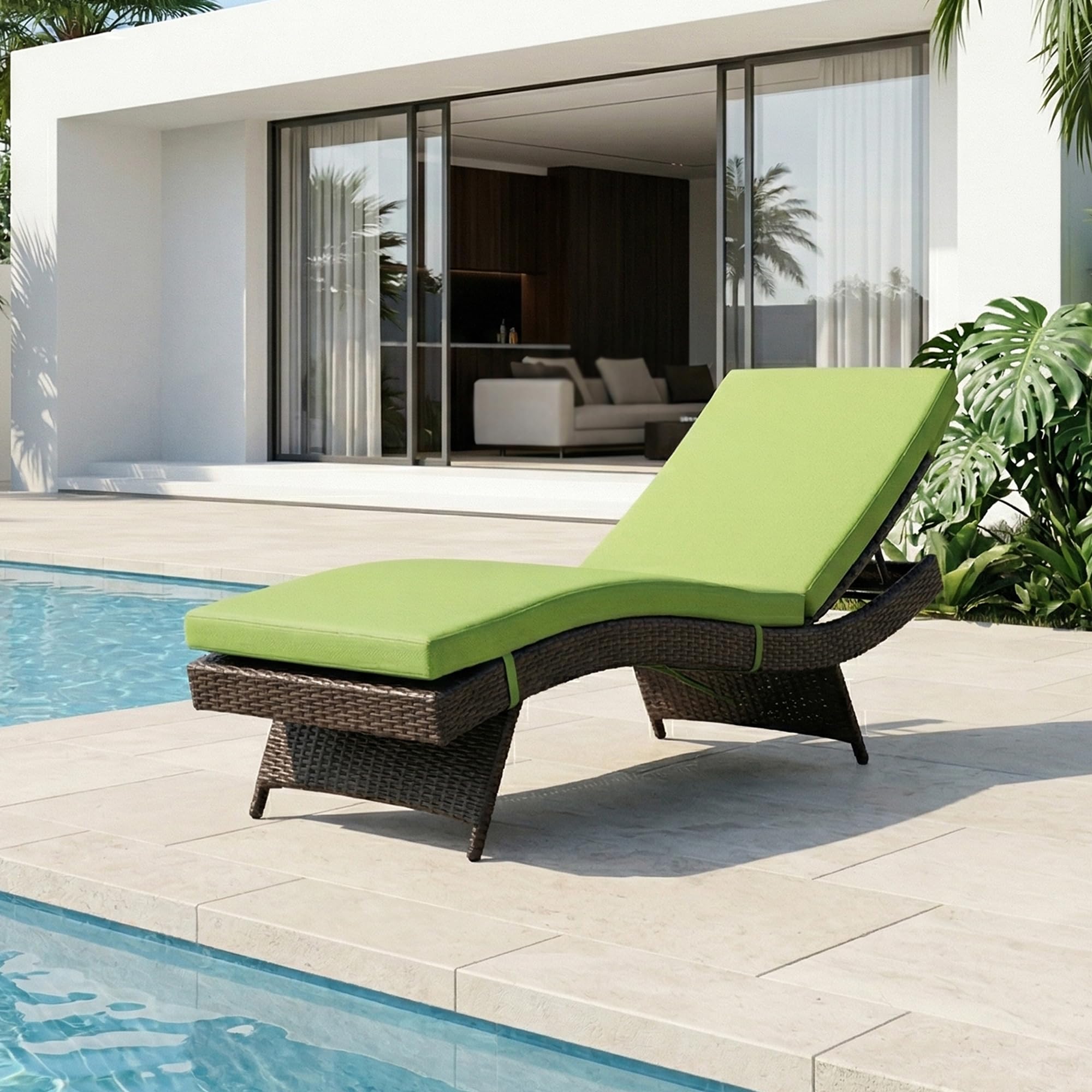 OUTLIVING Rattan & Wicker Outdoor Swimming Poolside Lounger Beach Sunbathing Lawn Patio Chaise Sun Lounger Chair with Cushion and Adjustable Backrest - (Dark-Brown)