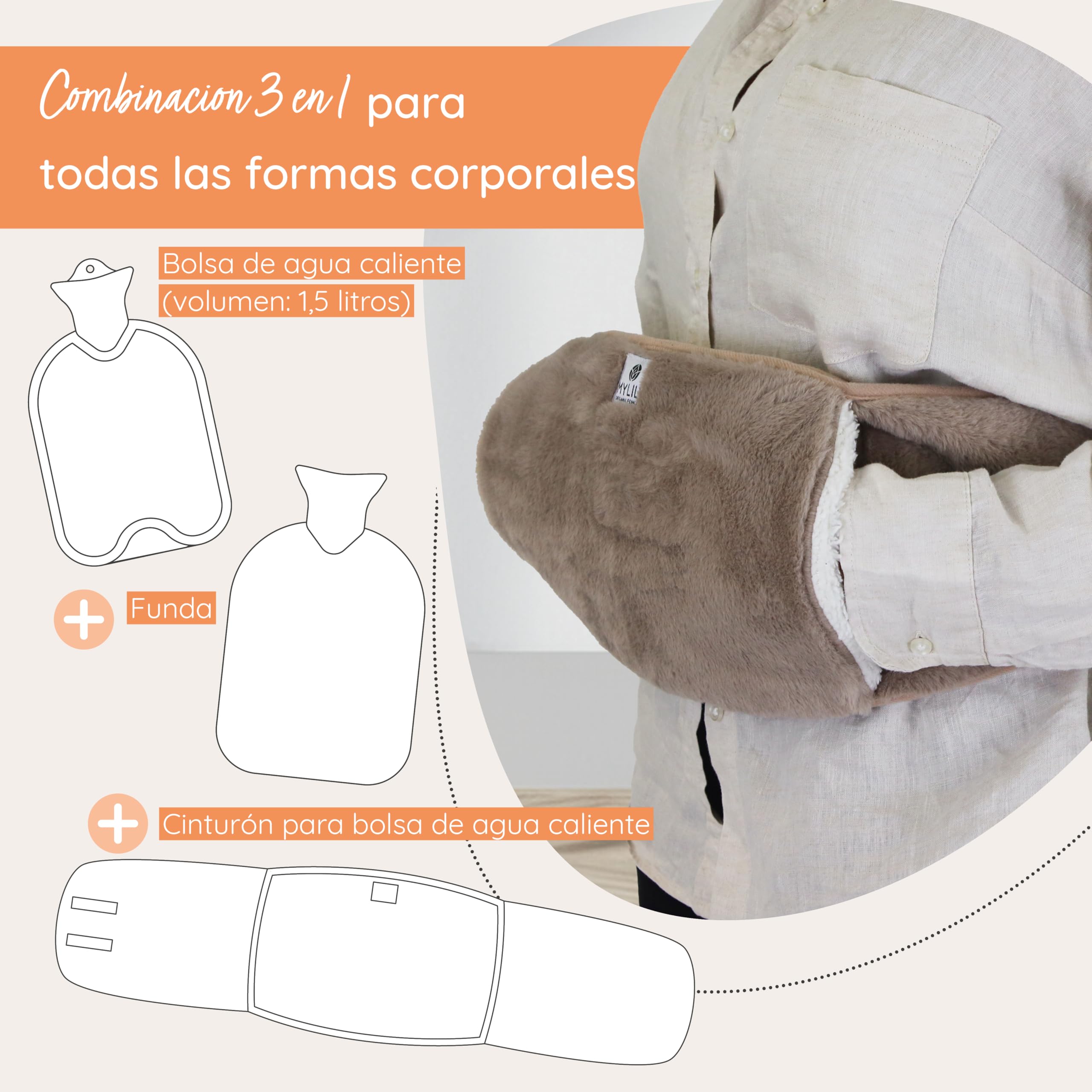 MYLILY | Bolsa caliente menstruación | Bolsa de agua caliente con funda mullida | bolsa agua caliente con cinturón