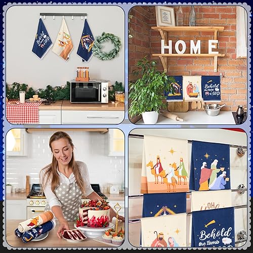 Miniatura 6 de FuWeave 6 toallas de cocina navideñas de 15.8 x 23.6 pulgadas, toallas decorativas de mano de Jesús, paños de té de Navidad para decoración de