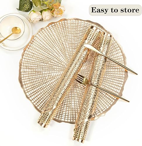 Miniatura 8 de Juego de 6 manteles individuales redondos de 15 pulgadas, manteles individuales dorados lavables de vinilo metálico para mesa de cumpleaños, bodas,