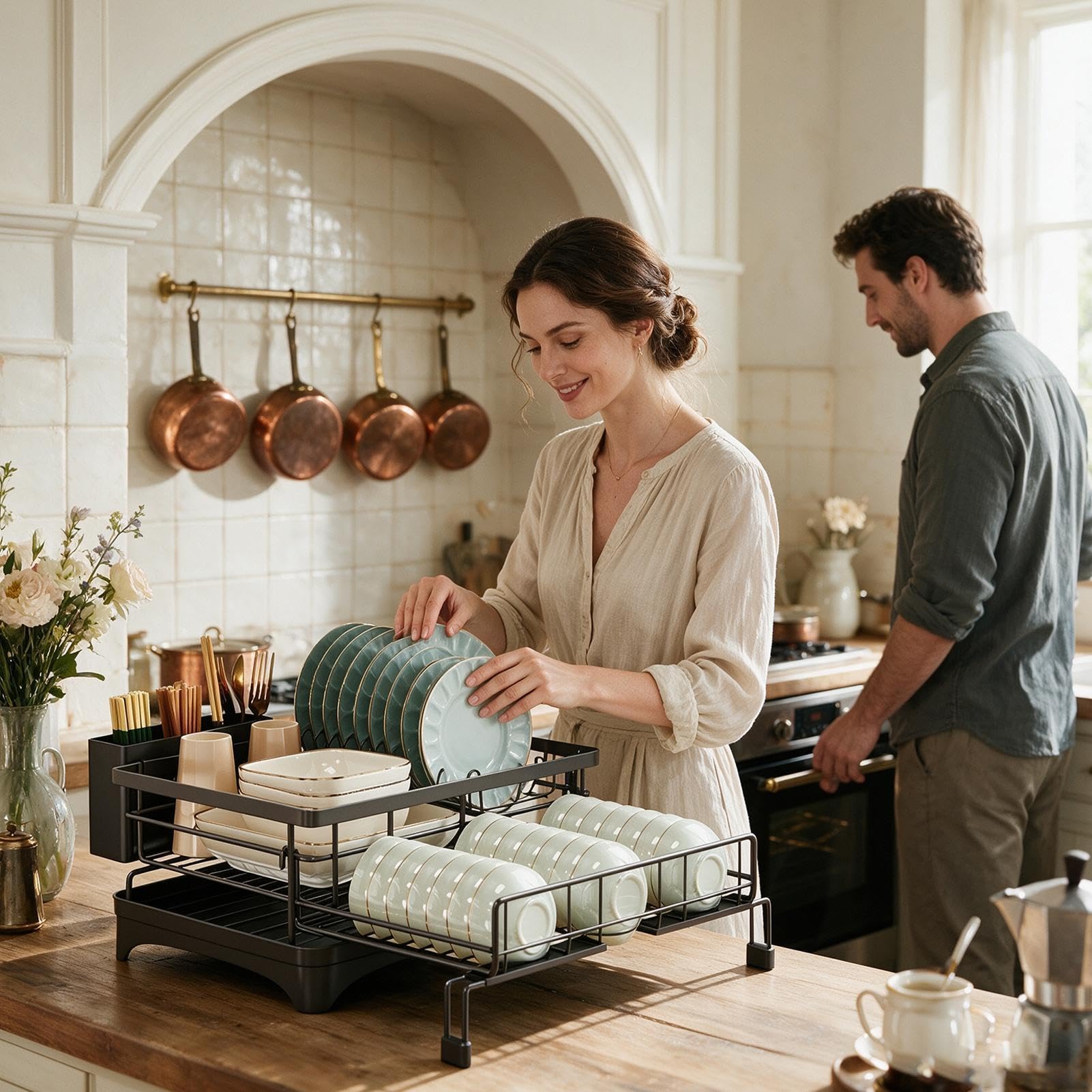 Escurridor Platos Para Encimera Cocina Organizador Extensible De Acero Al | Escurridor Cocina Para Cuenco Taza Cubiertos Esponja Espátula Hogar Casa Rural