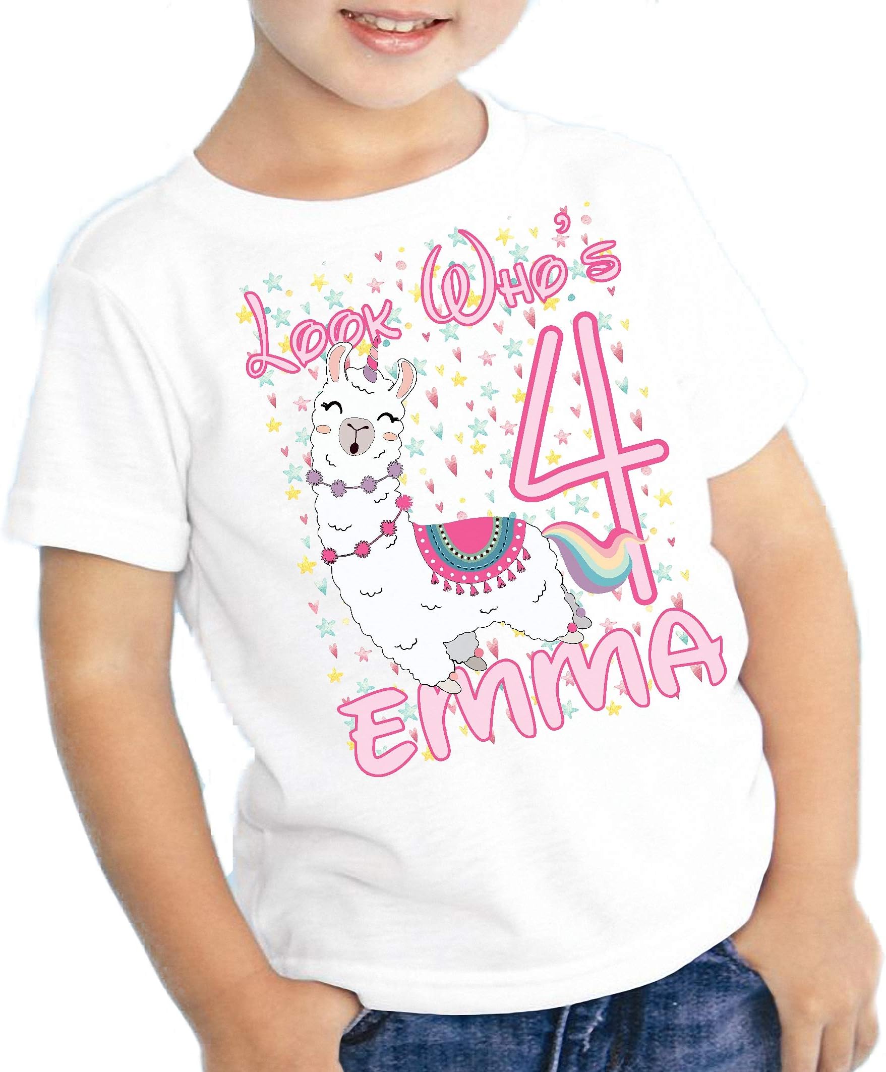 BuddymugsGirls Personalized Birthday T Shirt Unicorn Llama Hearts Name Age Look Whos Kids Youth Tee Custom Cute