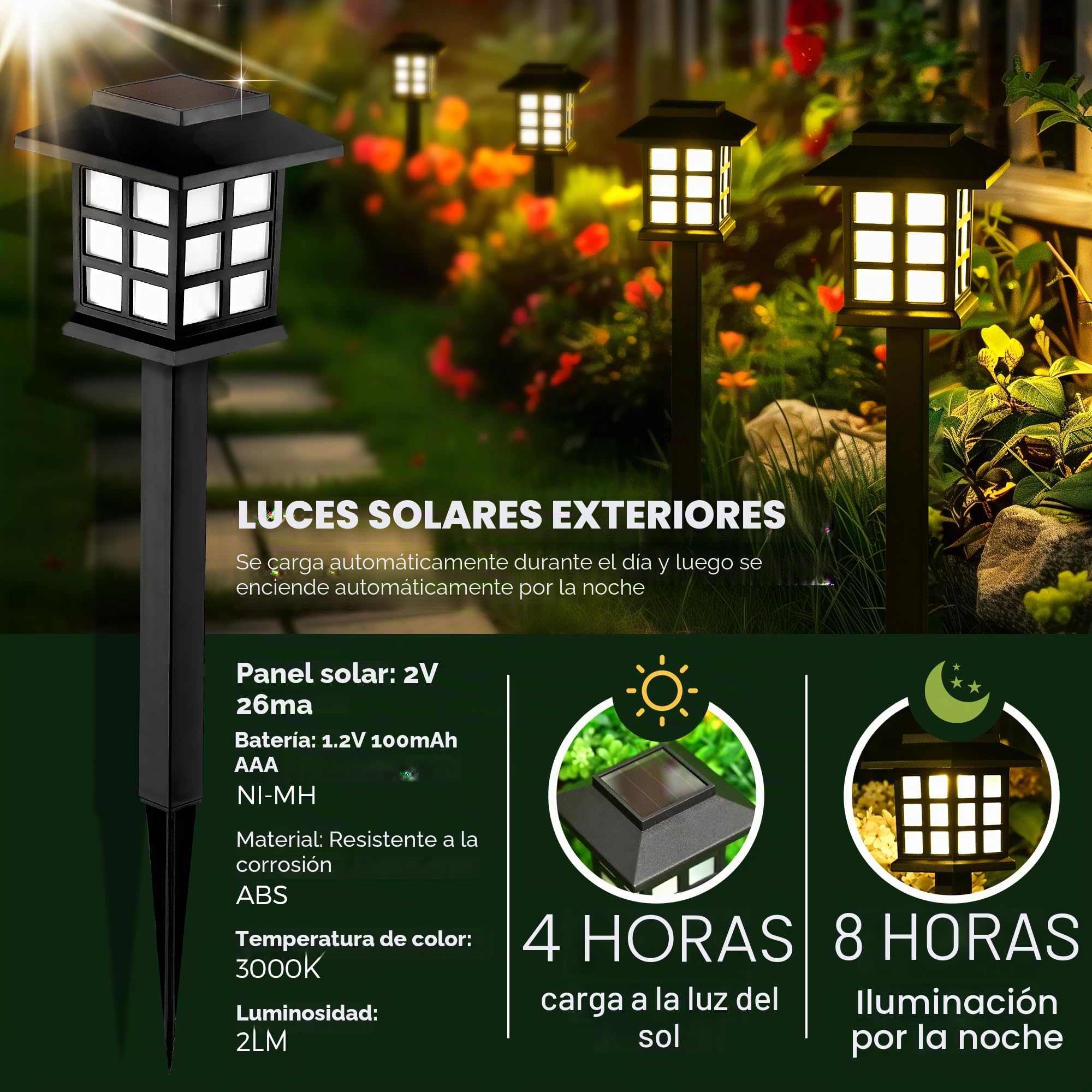 GIGALUMI 8 Piezas Luces Solares Para Exteriores, Luces Solares Led Exterior Jardín,Impermeables, Para Jardín, Paisajes, Caminos, Patios, Entradas, Pasarelas