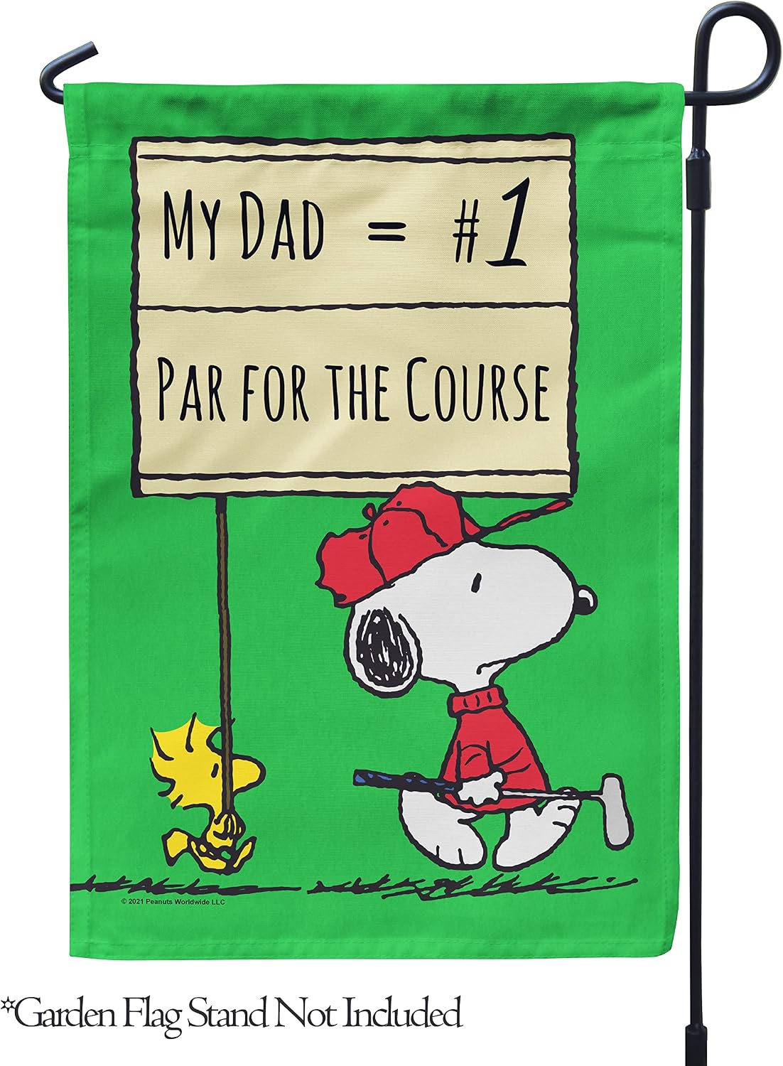 Flagology, PEANUTS Par for the Course – Garden Flag 12" x 18", Outdoor Flag, Exclusive Premium Fabric, Officially Licensed PEANUTS®, Father's Day