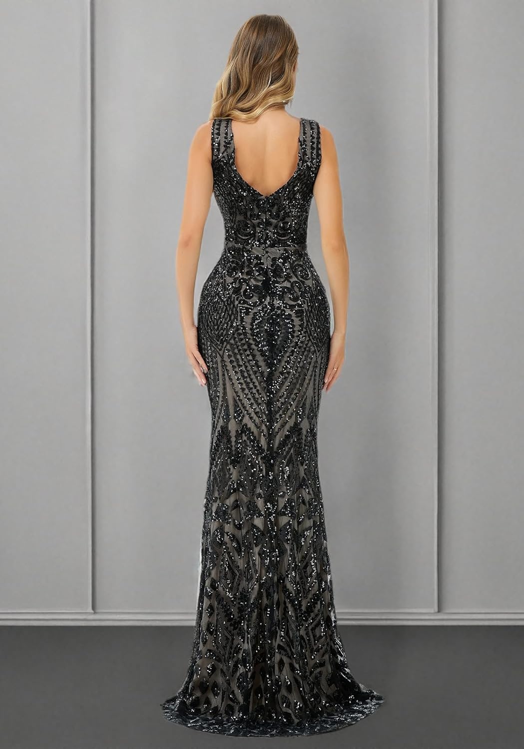 Datangep Women Sequinsd V Neck Mermaid Evening Dresses Sleeveless Bridesmaid Dress Formal Party Prom Gowns - Image 8