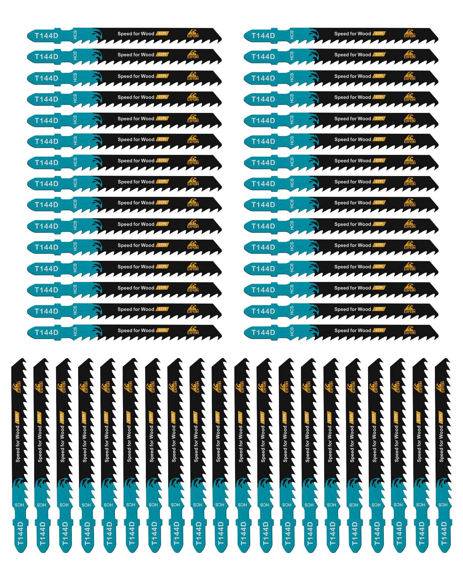 EXFEIN 50-piece HCS Jigsaw Blades for Softwood Plywood, Professional Accessory Jigsaw (T144D)