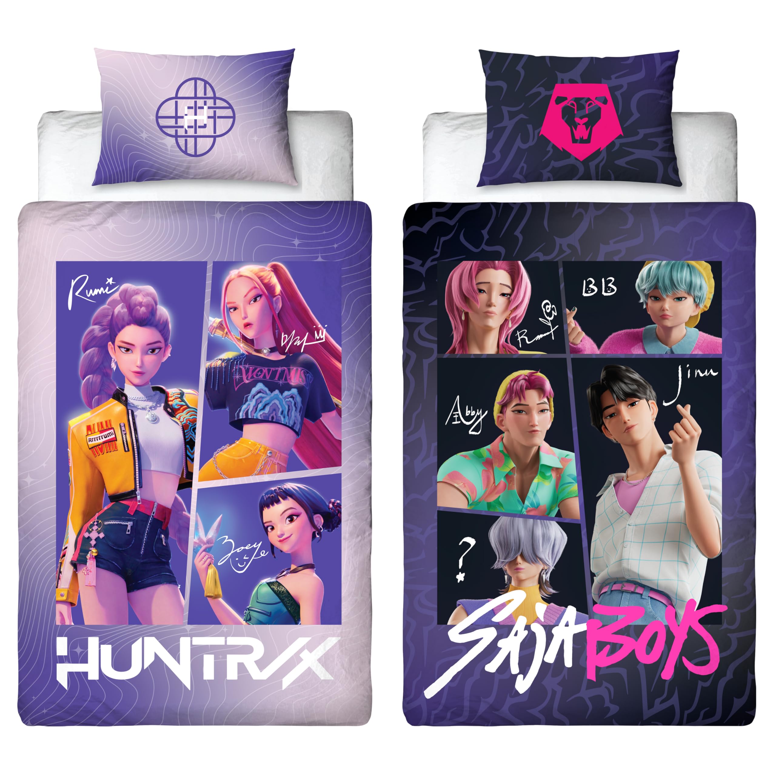 K-Pop Demon Hunters - Prodotto con licenza ufficiale | Set copripiumino singolo | Design “Unite” reversibile su entrambi i lati, con federa abbinata | Perfetto per la cameretta dei bambini