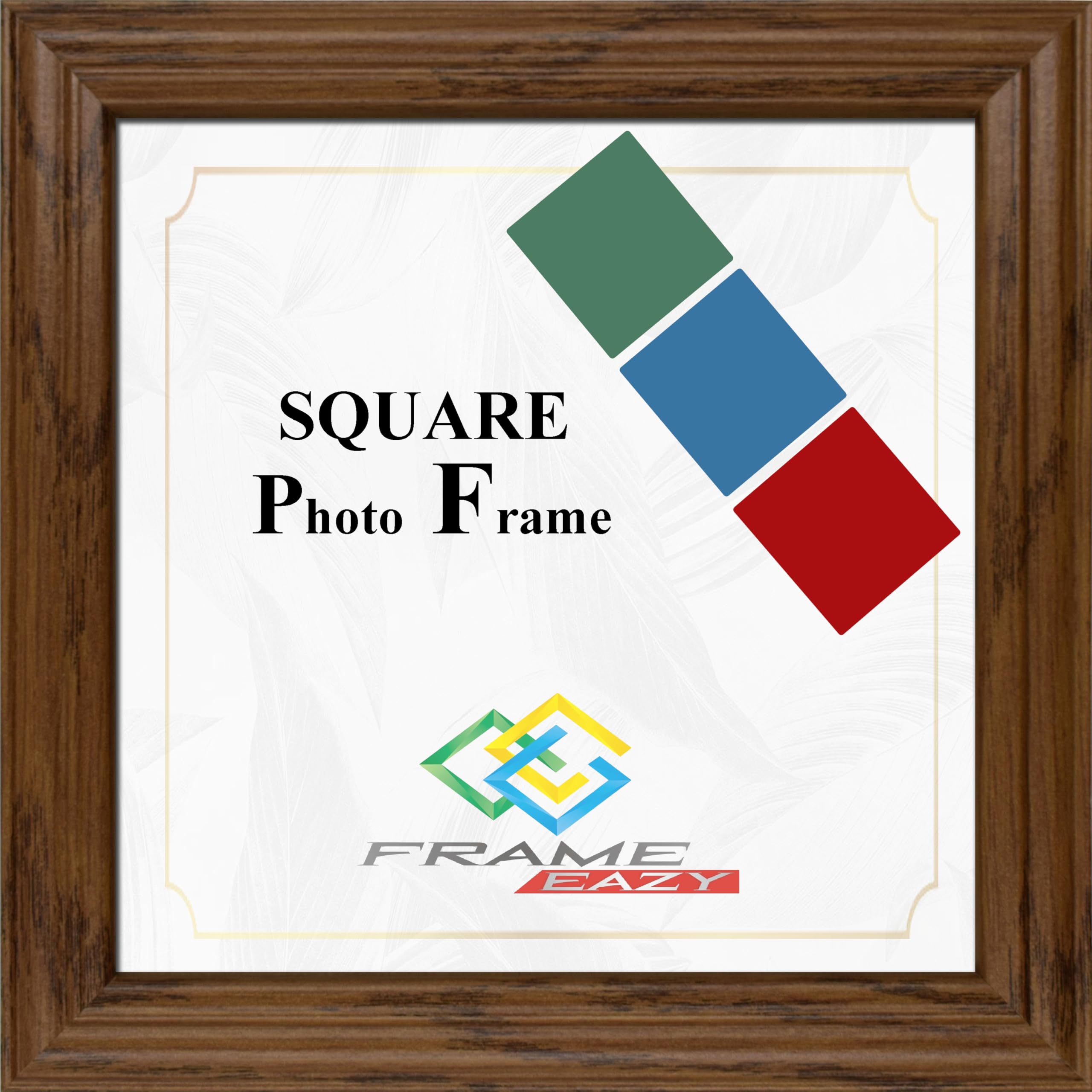 FRAME EAZY 4"x4" Square Photo Frame Walnut - Antique Style Square Picture Poster Frames With Safe Perspex Front & Wall Mounting Hooks - Square Frame Walnut, 4x4 Inch (10.2 x 10.2cm)