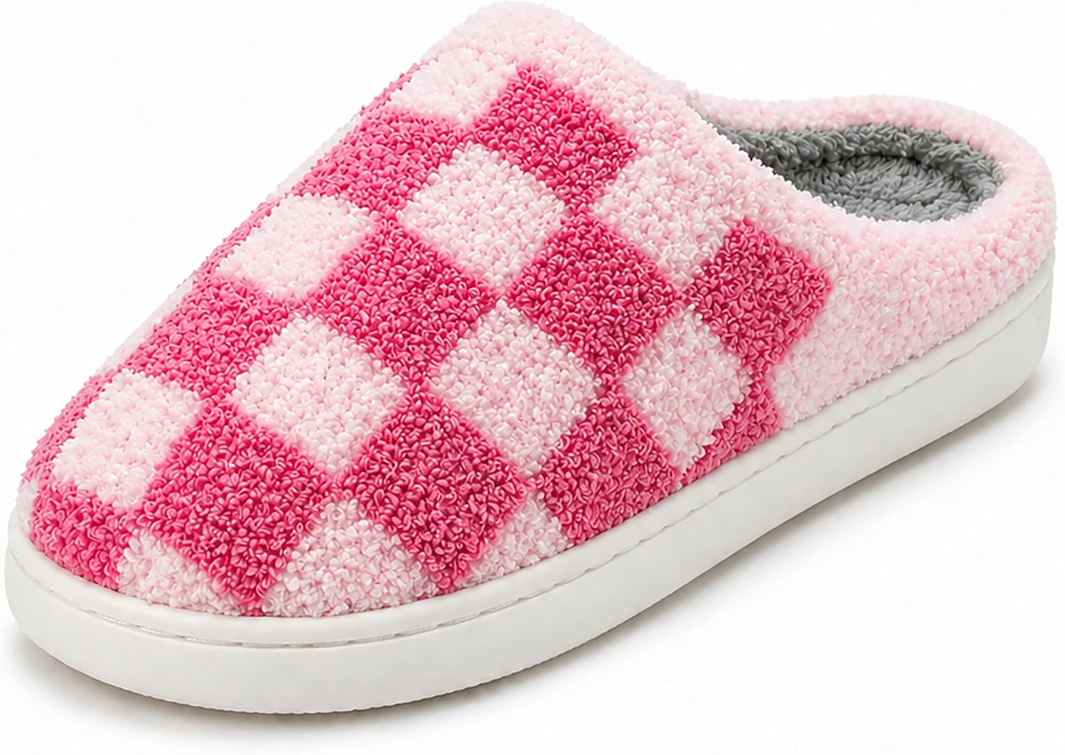 Kids Checkered Slippers for Boys Girls, Warm Fuzzy checkerboard House Slippers with Memory Foam, Non Slip Rubber Sole, Plush Slip On House Shoes for Little Big Kids