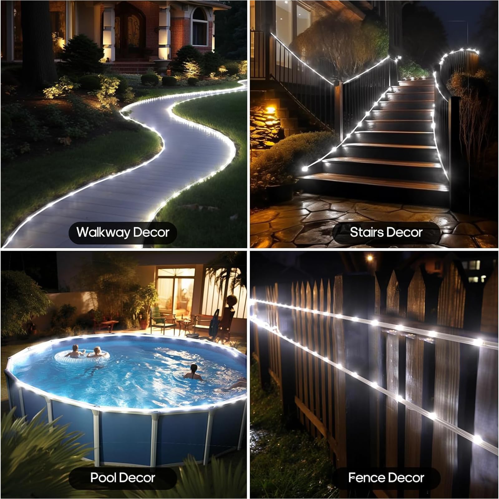 Tacobey Tubo Luci di Natale da Esterno, 10M 100 LED Catena Luminosa Esterno Solare, Impermeabile, 8 Modi, Decorative Per Giardino, Patio (Bianco Freddo)