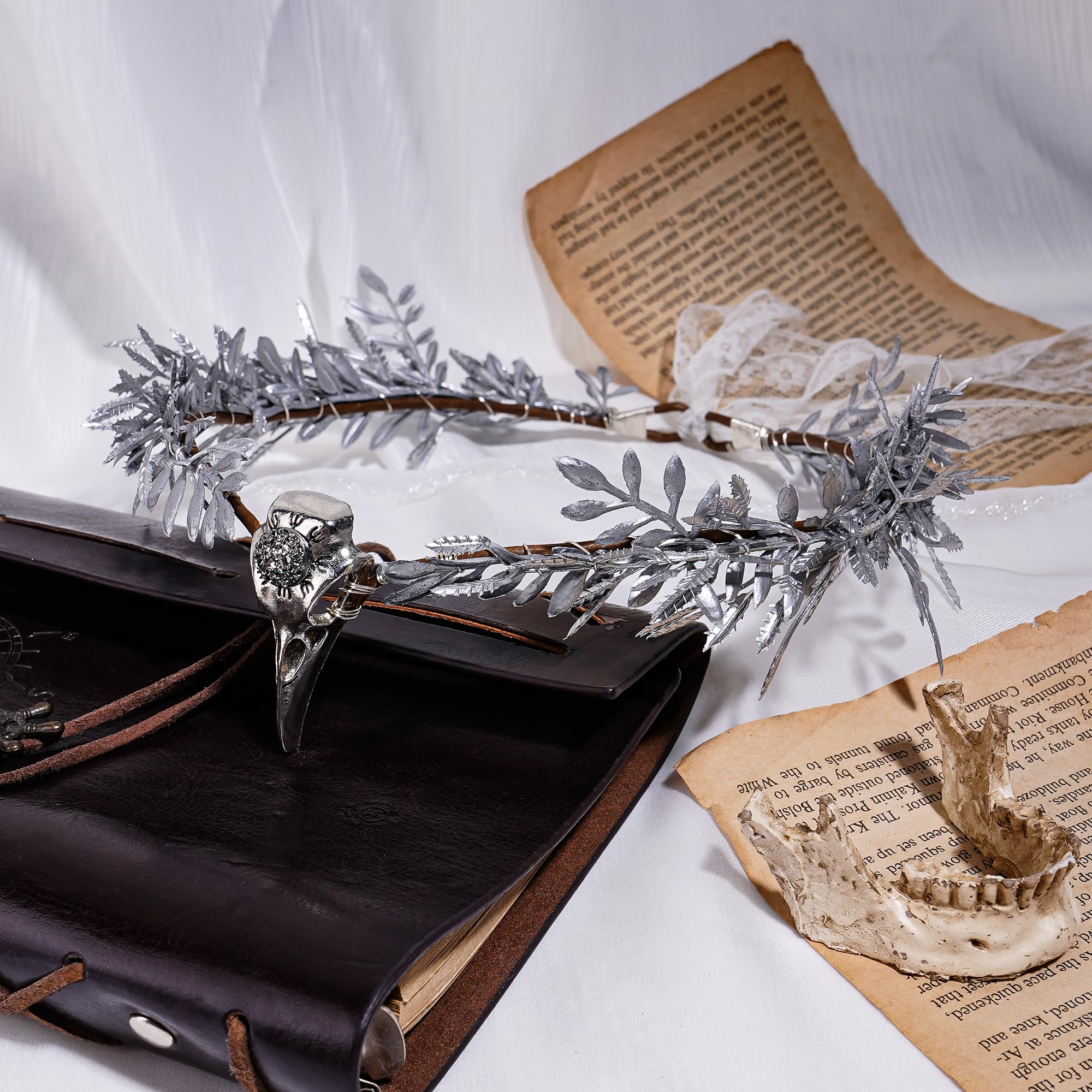 MOSTORY Silver Viking Elf Circlet with Raven for Women Witch Halloween Renaissance Cosplay - Image 4