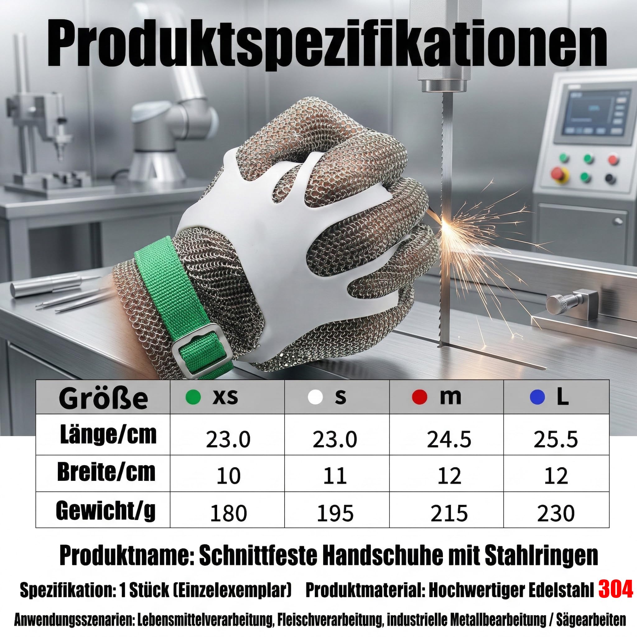 Sicherheitsarbeitshandschuhe,Kettenhandschuh Metzger Edelstahl,Schnittschutz,Langlebig, Rostfrei,FüR Fleischverarbeitung,Maschinenbau, AusternöFfnen(15cm verlängert-M)