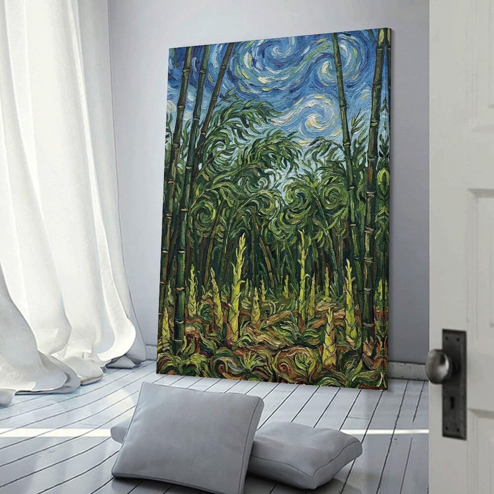 Junmoney Bamboo Forest Painting in Van Gogh Style Wall Art Print, 20x30inch(50x75cm), for Study, Office Or Focused Interiors, Home Office Artwork with Decorative Appeal