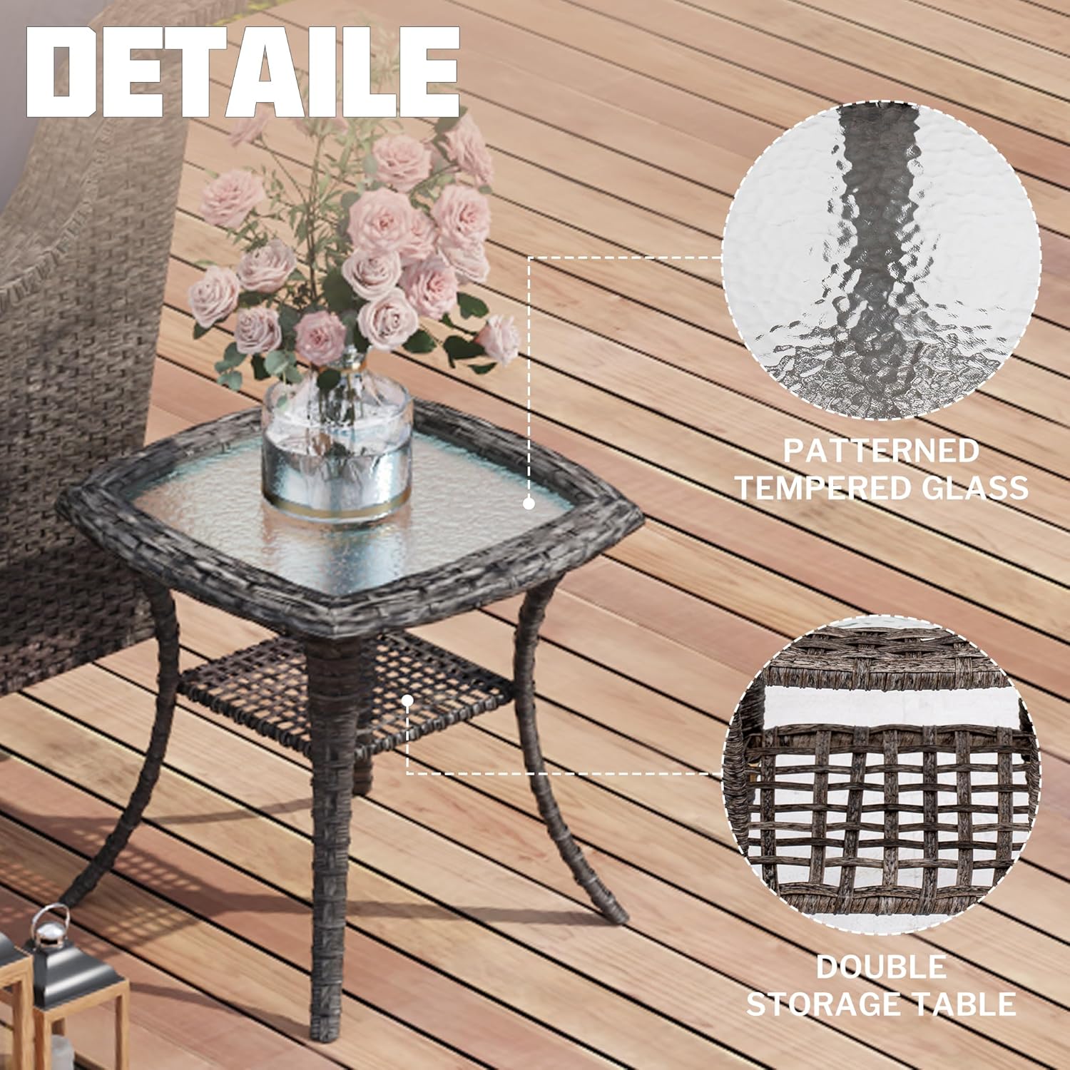 3 Pieces Outdoor Patio Furniture Set,Swivel Rocker Wicker Chair Set of 2, Patio Conversation Set with Rattan Side Table for Garden,Backyard, Bistro (Navy Blue Cushion)