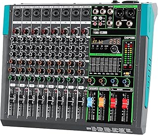 Depusheng PA8 Mezclador de audio profesional Consola Sistema de escritorio Interfaz 8 canales Digital USB Bluetooth MP3 Entrada de computadora 48V Phantom Power Incorporado 99 Efecto de reverberación