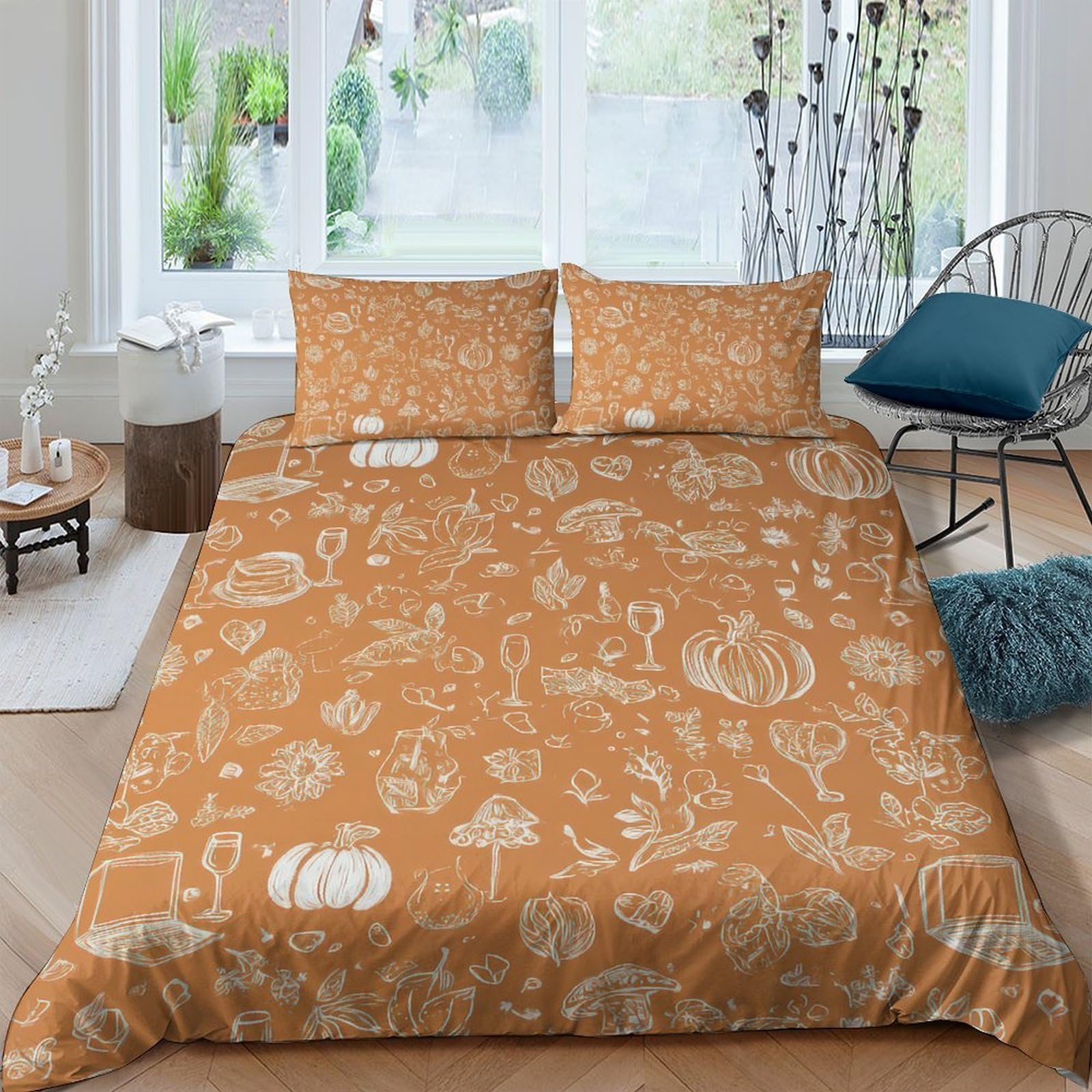 Ctjqhvkz Style-1 3D Printed Pumpkin Harvest Fitted Sheet Microfiber Soft Autumn Botanical Bed Cover For Bedroom Guest Room Decor Single（135X200cm）