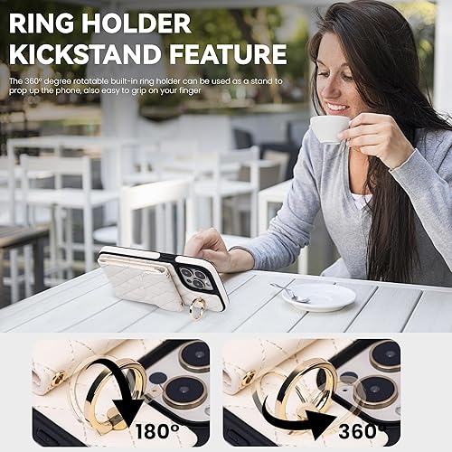 Miniatura 3 de Keallce Funda para iPhone 15 Pro Max de 6.7 pulgadas, cartera cruzada con ranuras para tarjetas de bloqueo RFID, soporte de anillo, funda protectora