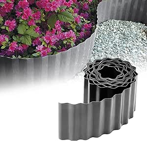 GARDENIX Rasenkante 10m Grau - Flexible Beetumrandung, 8cm Hoch, Mit Erdankern