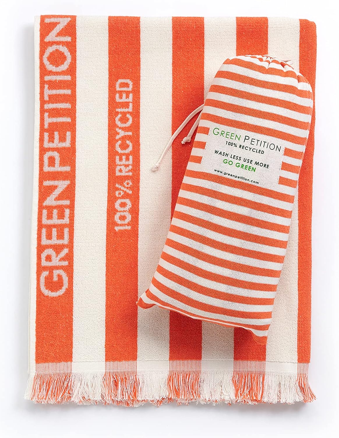 Green Petition Beach Towel 100% Recycled, Sand Free, Quick Dry, Undyed and Zero Waste with Bag (40 x 70, Tangerine)