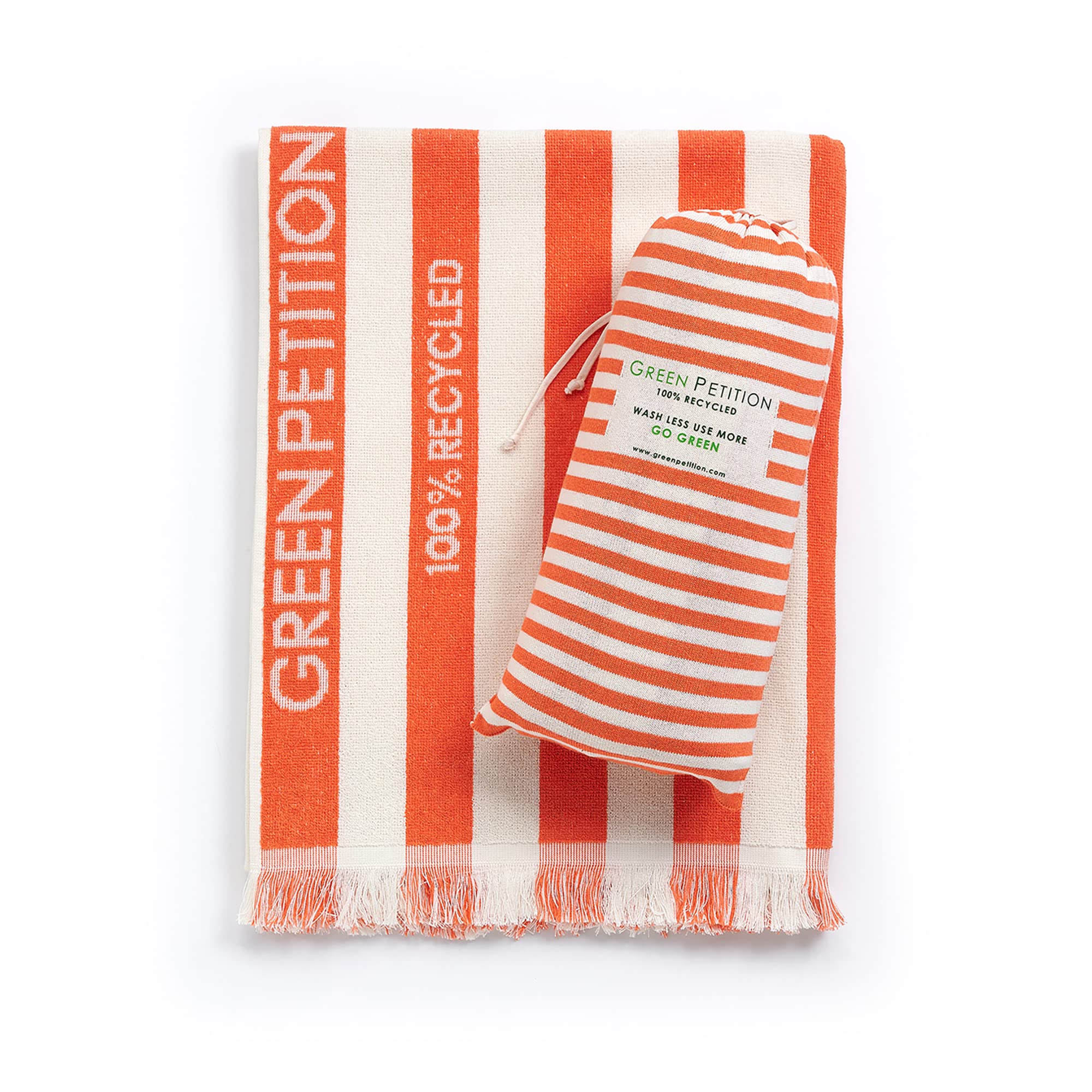 greenpetition Beach Towel 100% Recycled, Sand Free, Quick Dry, Undyed and Zero Waste with Bag (40 x 70, Tangerine)