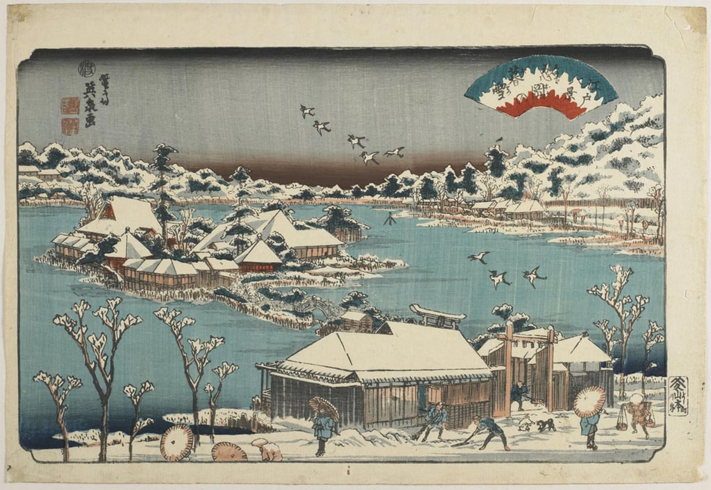 POSTERIIk Famous Modern Artwork Art Mural Evening Snow At Shinobugaoka by Keisai Eisen Oil Paintings Pictures for Home Decor 60x90cm
