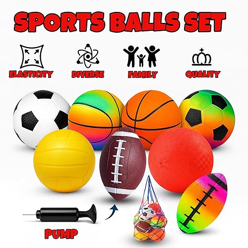 Miniatura 5 de Paquete de 7 pelotas deportivas para niños con bolsa de pelotas para niños pequeños de 1 a 3 años, fútbol, baloncesto, béisbol, voleibol, juguetes