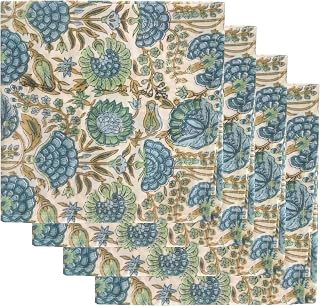 Ridhi Asparagus Green Hand Block Print 100% Cotton Napkins 20" x 20" (Set of 4) Reuseable Kitchen Napkins Cloth Decor Dinner Party Wedding Cocktail Gift for Thanksgiving, Fall, Christmas, Winter