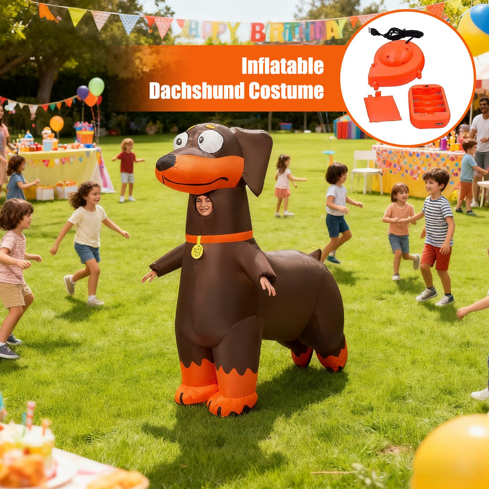Costume da bassotto gonfiabile per bambini, costume gonfiabile per cani, per vacanze, Natale, attività all'aperto, interni, feste in casa, riunioni, cosplay, carnevale, foto