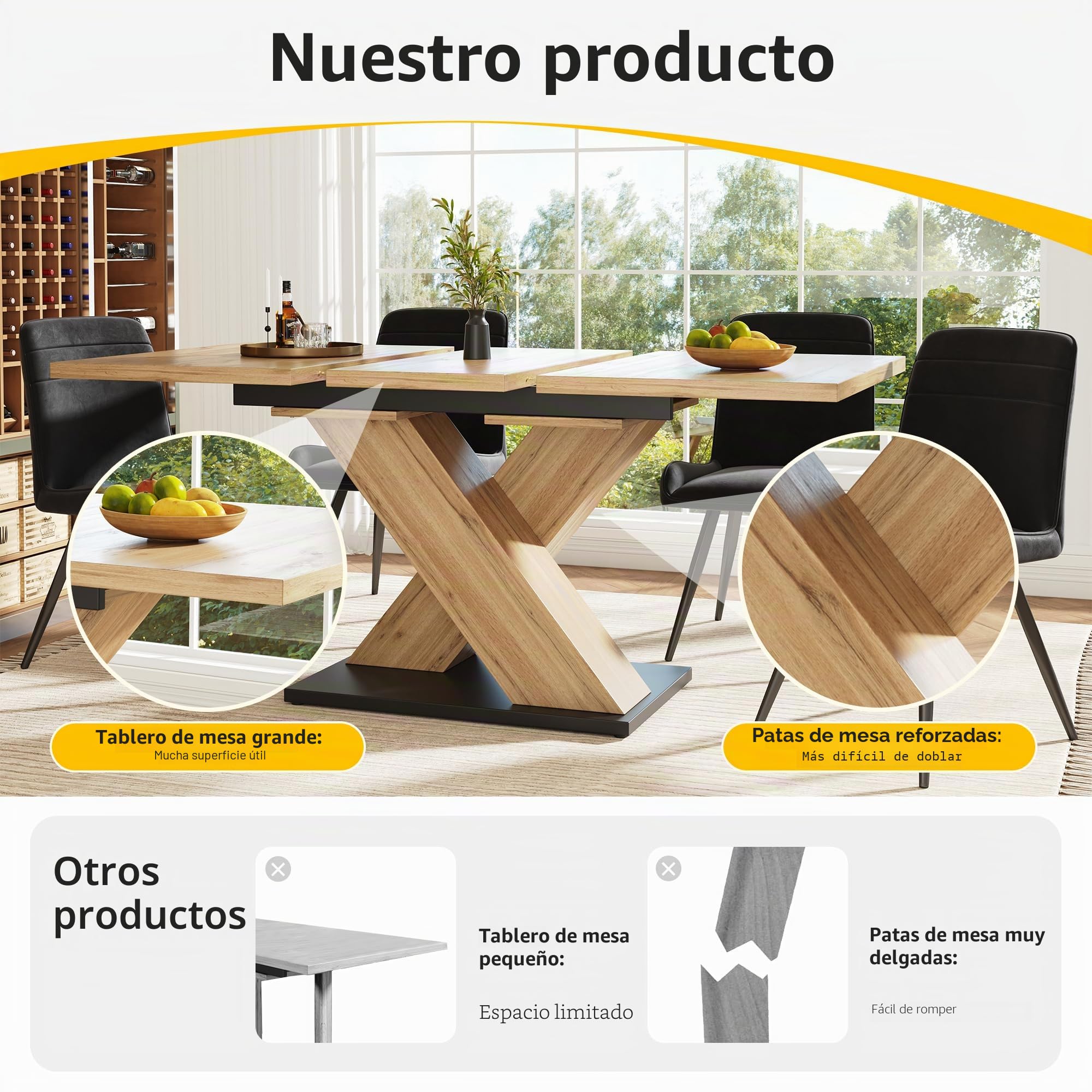 Tavolo da pranzo allungabile (119-158,5 x 80 cm) per cucina e soggiorno, finitura in legno, piastre interne regolabili, mobili da pranzo moderni, design salvaspazio
