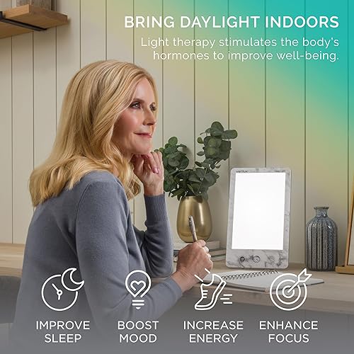 Miniatura 2 de Verilux HappyLight Luxe - Lámpara de terapia de luz con 10,000 lux, sin UV, luz LED blanca brillante con brillo ajustable, color, temporizador de
