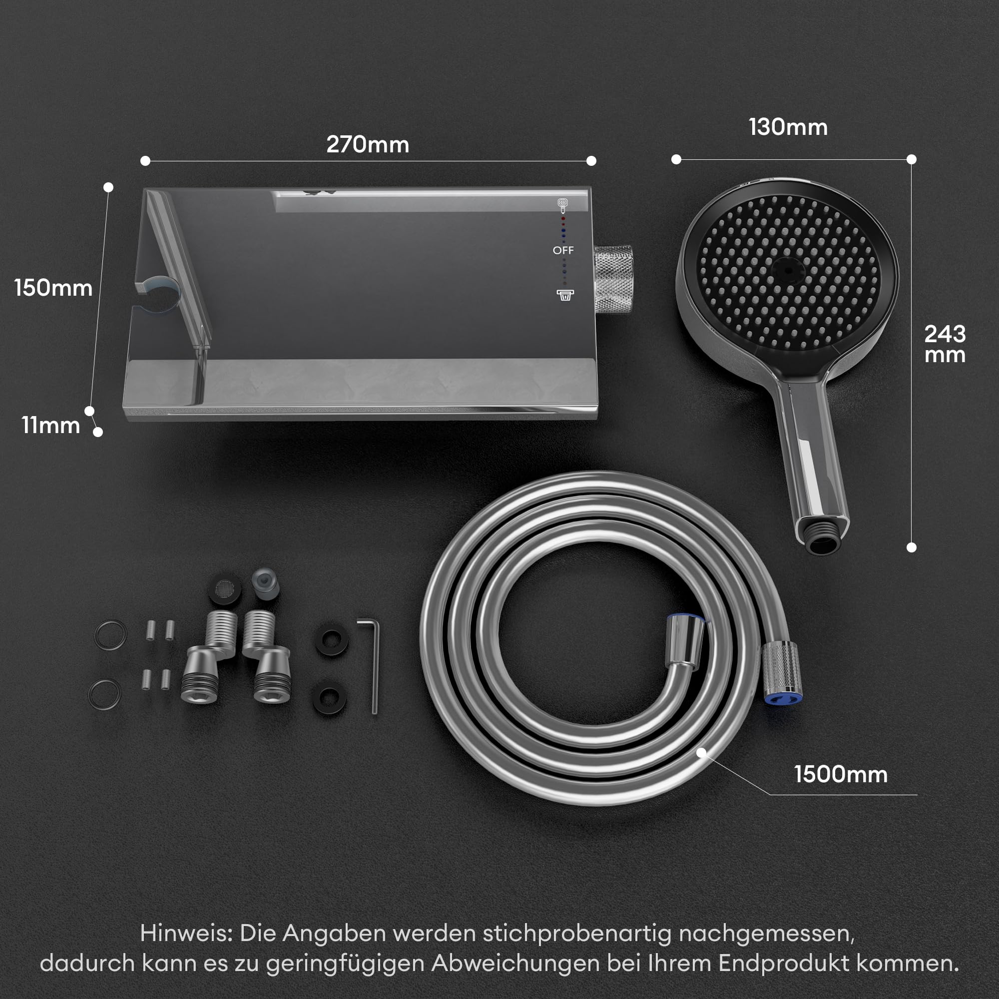 Mai & Mai Badewannenarmatur mit Handbrause, Wannenarmatur Wasserfall Silber | Wandarmatur für Badewanne aus Messing, 5 Strahlarten, Duschbrause mit Unterauslauf und Handbrause DSN-401